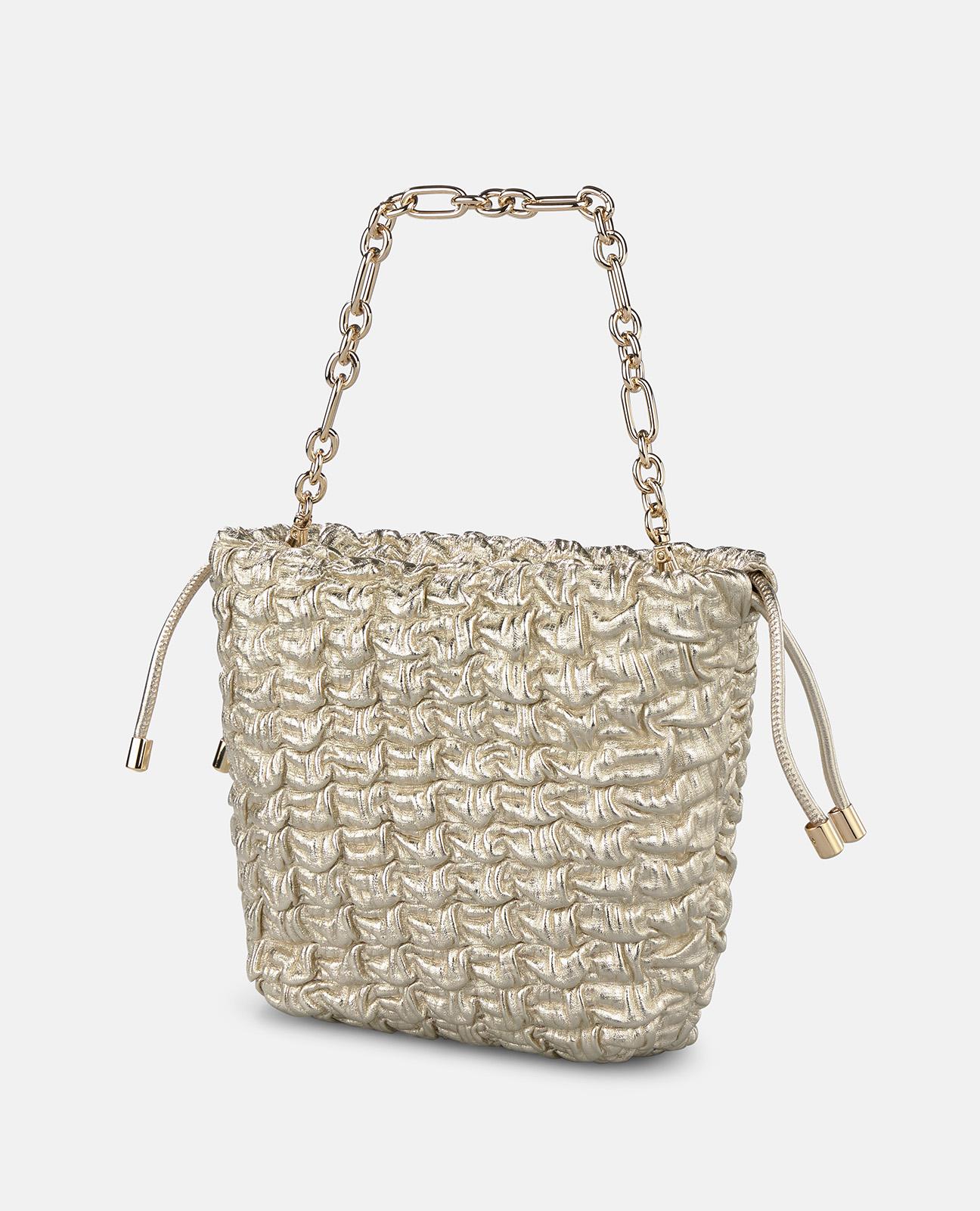 Bolso de mano estilo saco de piel en relieve y correa bandolera ajustable - Alma en Pena - Dorado Dorado-5