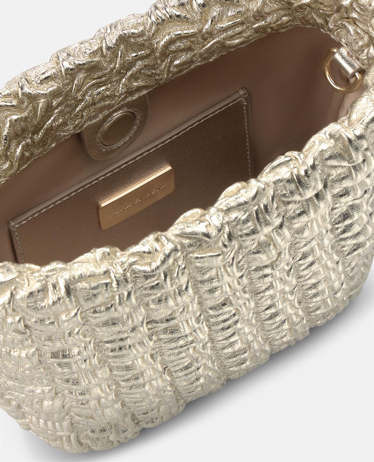 Bolso de mano estilo saco de piel en relieve y correa bandolera ajustable - Alma en Pena - Dorado Dorado-4