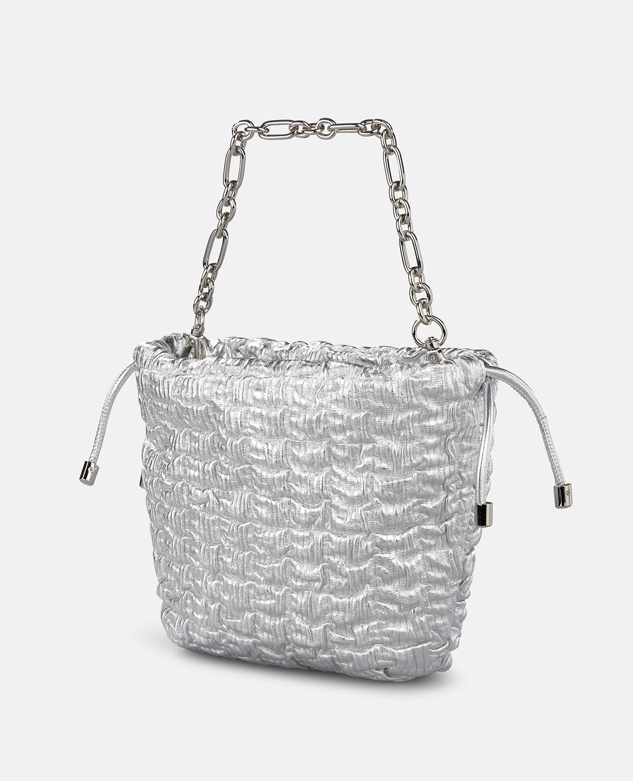 Bolso de mano estilo saco de piel en relieve y correa bandolera ajustable - Alma en Pena - Plata Plata-5