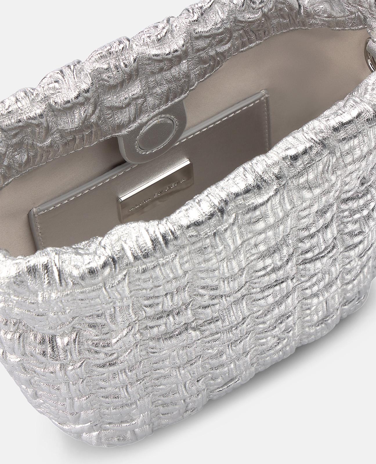 Bolso de mano estilo saco de piel en relieve y correa bandolera ajustable - Alma en Pena - Plata Plata-4