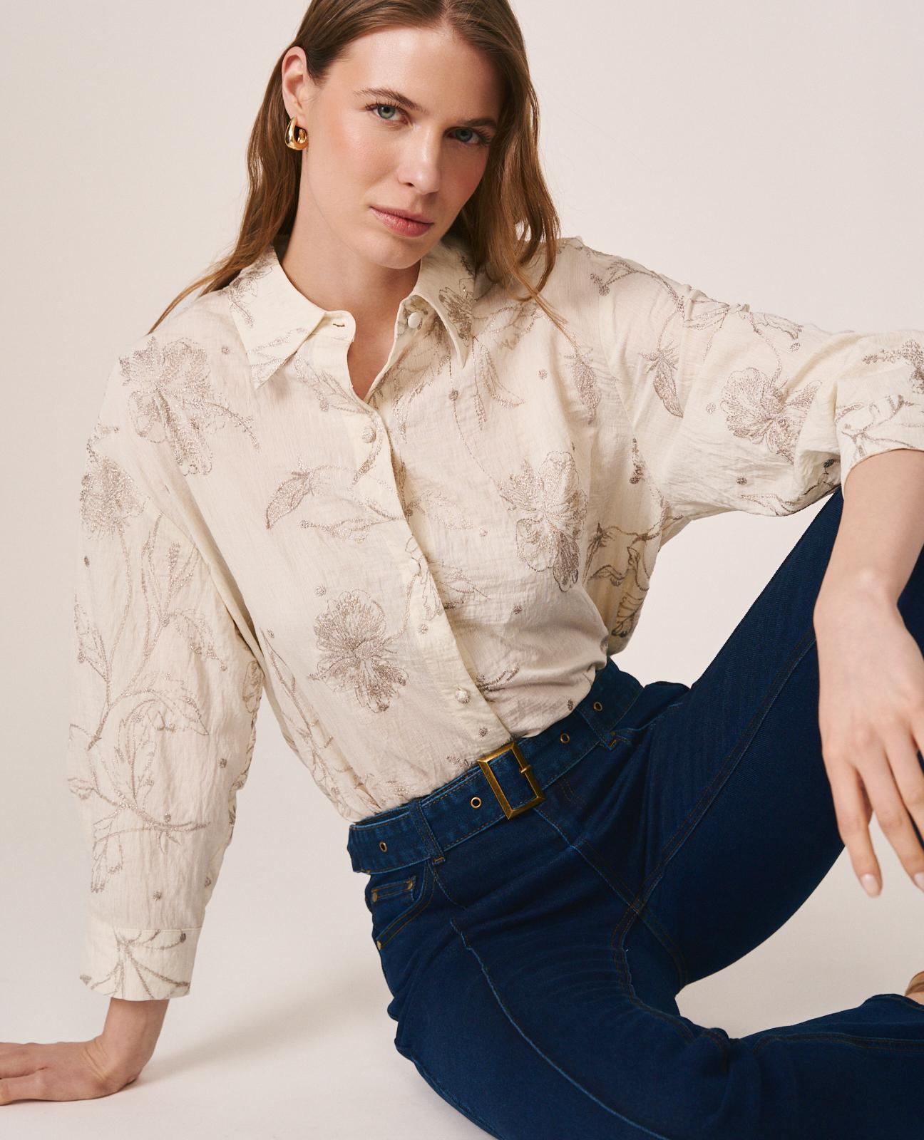 Alma en Pena - Camisa de mujer con bordado floral de manga larga.
