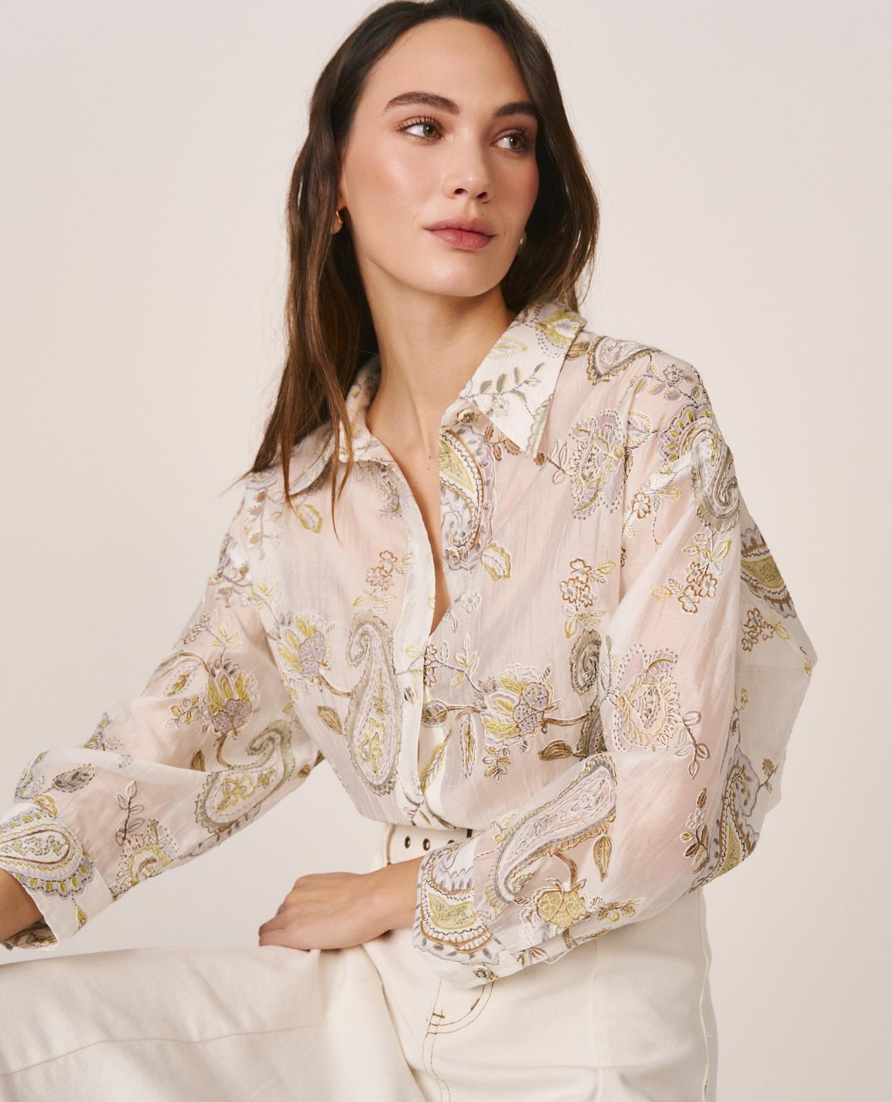Alma en Pena - Camisa de mujer bordada con estampado de manga larga.