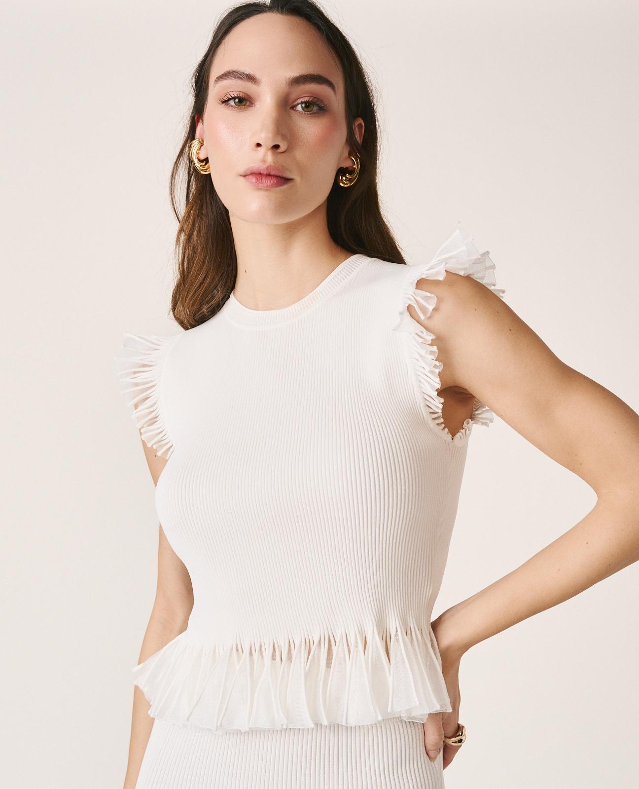 Top de mujer de punto liso ajustado sin mangas - Alma en Pena - Blanco Blanco-1