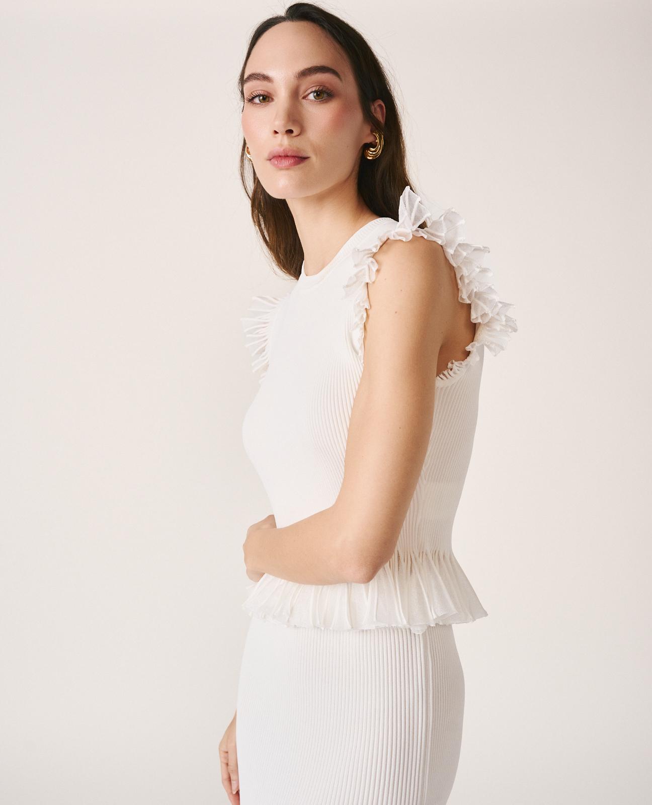Top de mujer de punto liso ajustado sin mangas - Alma en Pena - Blanco Blanco-3