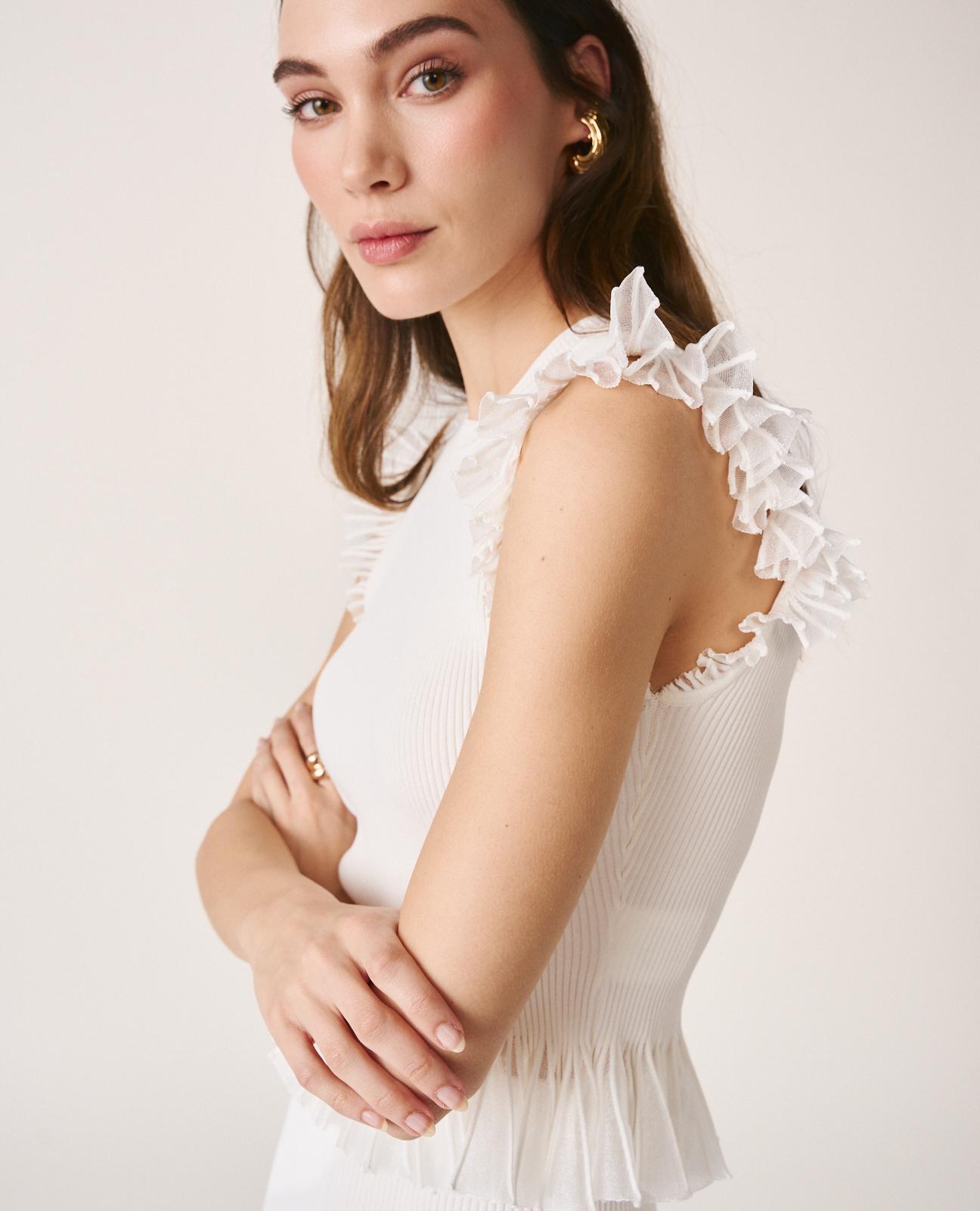 Top de mujer de punto liso ajustado sin mangas - Alma en Pena - Blanco Blanco-6