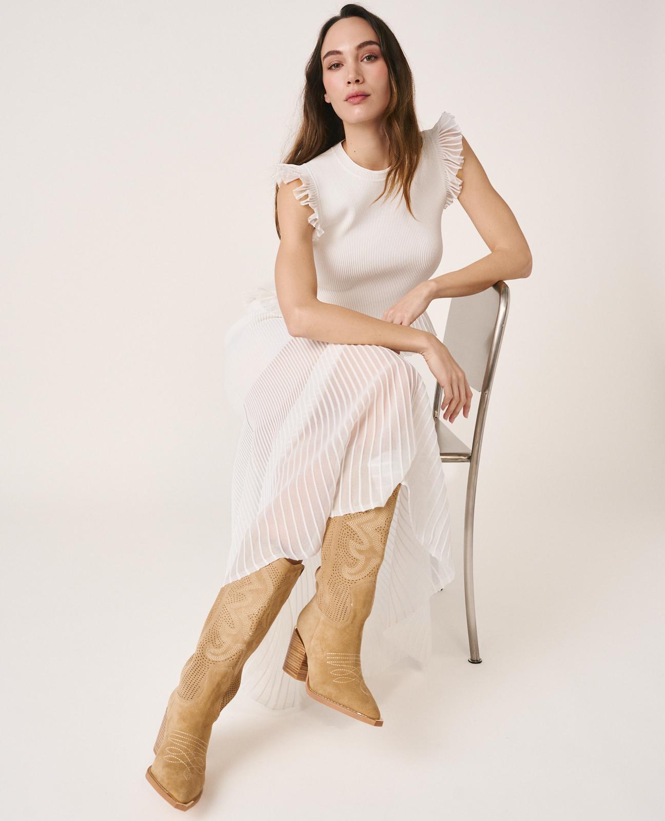 Top de mujer de punto liso ajustado sin mangas - Alma en Pena - Blanco Blanco-7