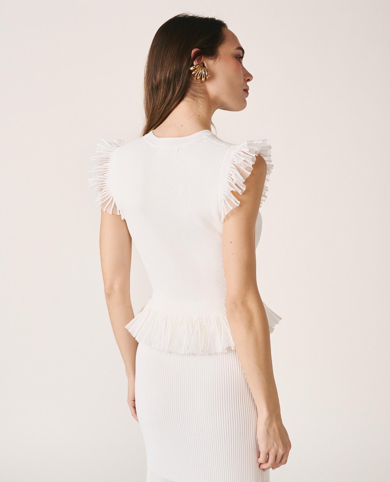 Top de mujer de punto liso ajustado sin mangas - Alma en Pena - Blanco Blanco-8