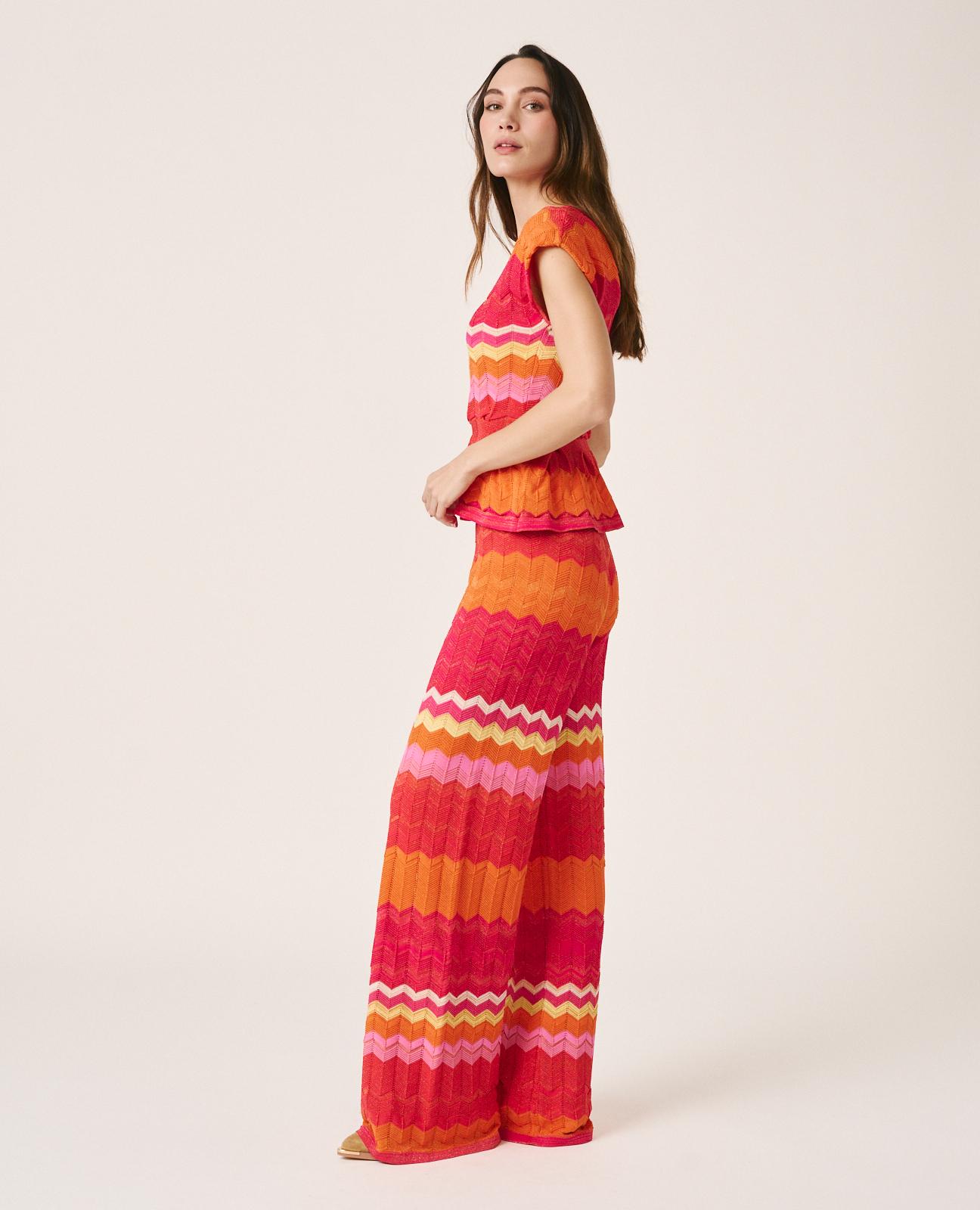 Pantalones rectos de mujer de punto con motivo geométrico - Alma en Pena - Fucsia Fucsia-2