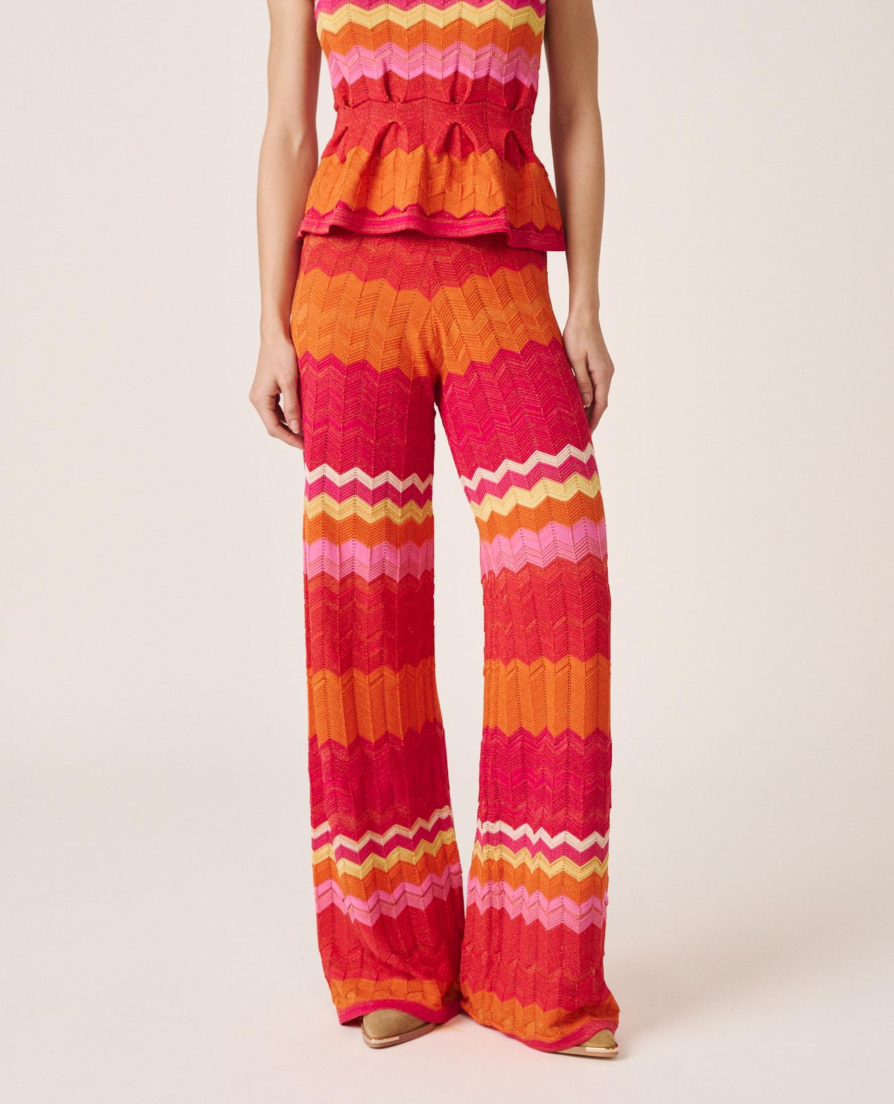 Pantalones rectos de mujer de punto con motivo geométrico - Alma en Pena - Fucsia Fucsia-3