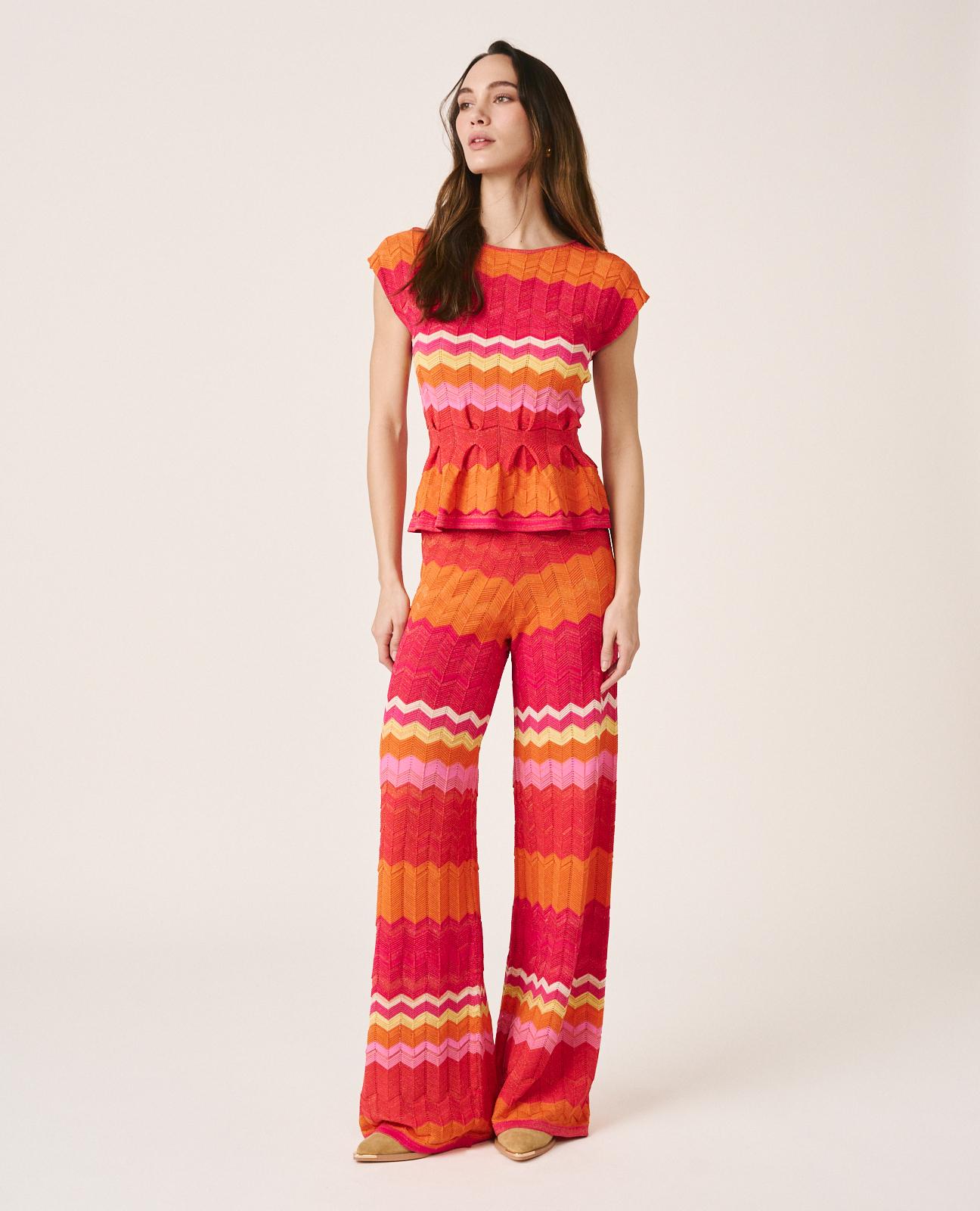 Pantalones rectos de mujer de punto con motivo geométrico - Alma en Pena - Fucsia Fucsia-7