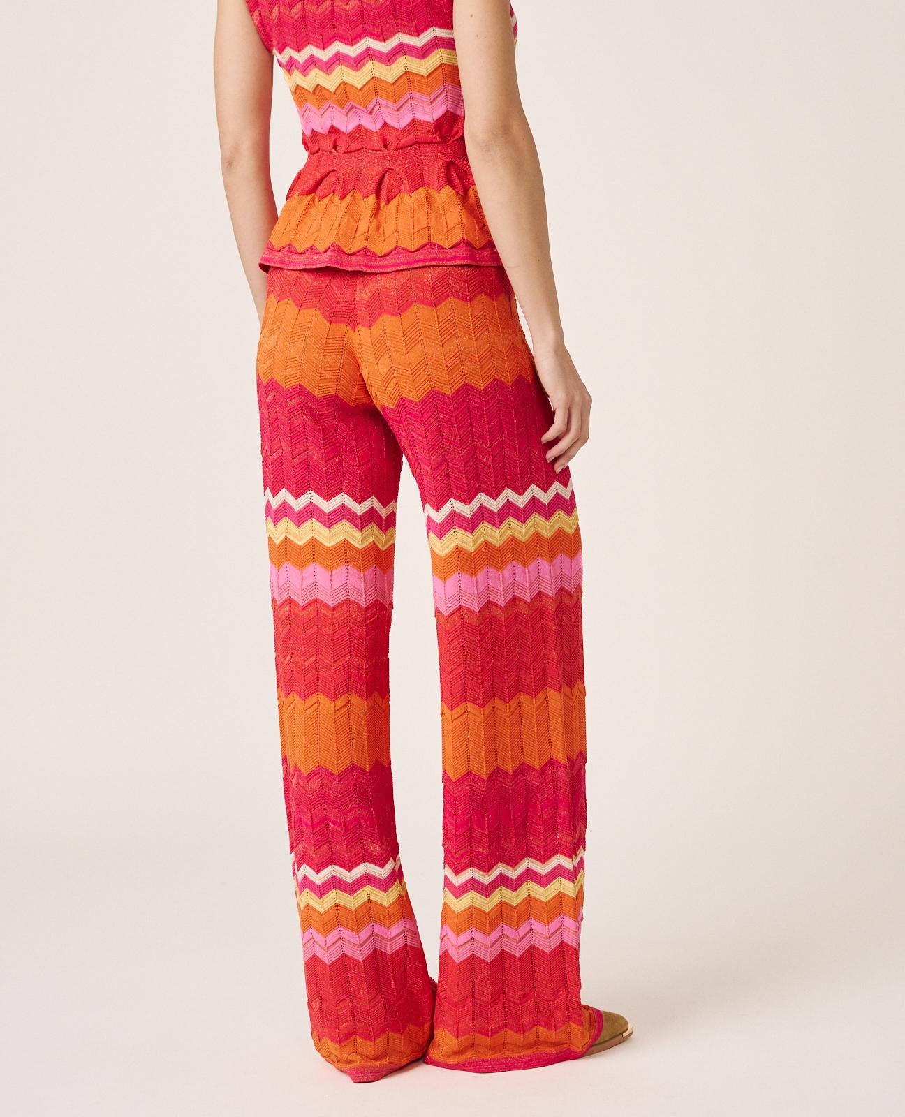Pantalones rectos de mujer de punto con motivo geométrico - Alma en Pena - Fucsia Fucsia-9