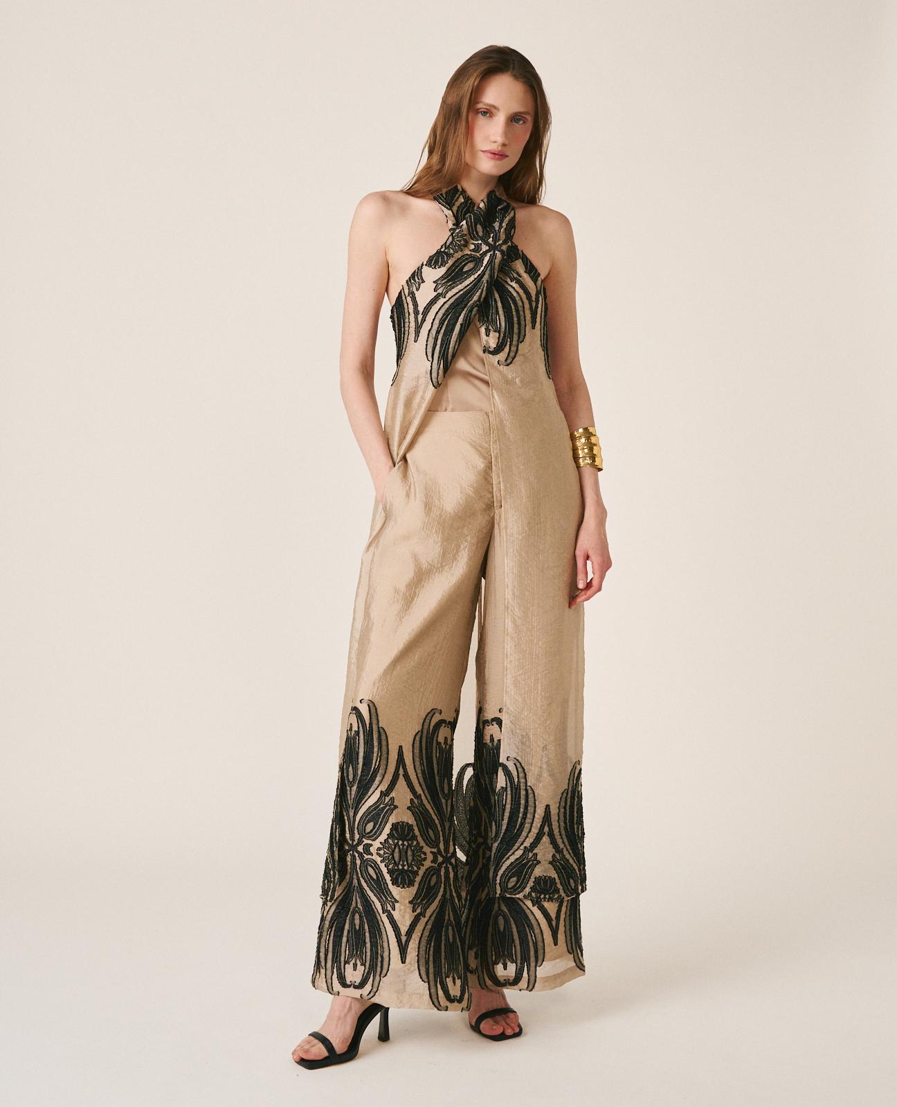 Pantalones anchos de mujer largos con estampado arabesco - Alma en Pena - Oro Oro-2