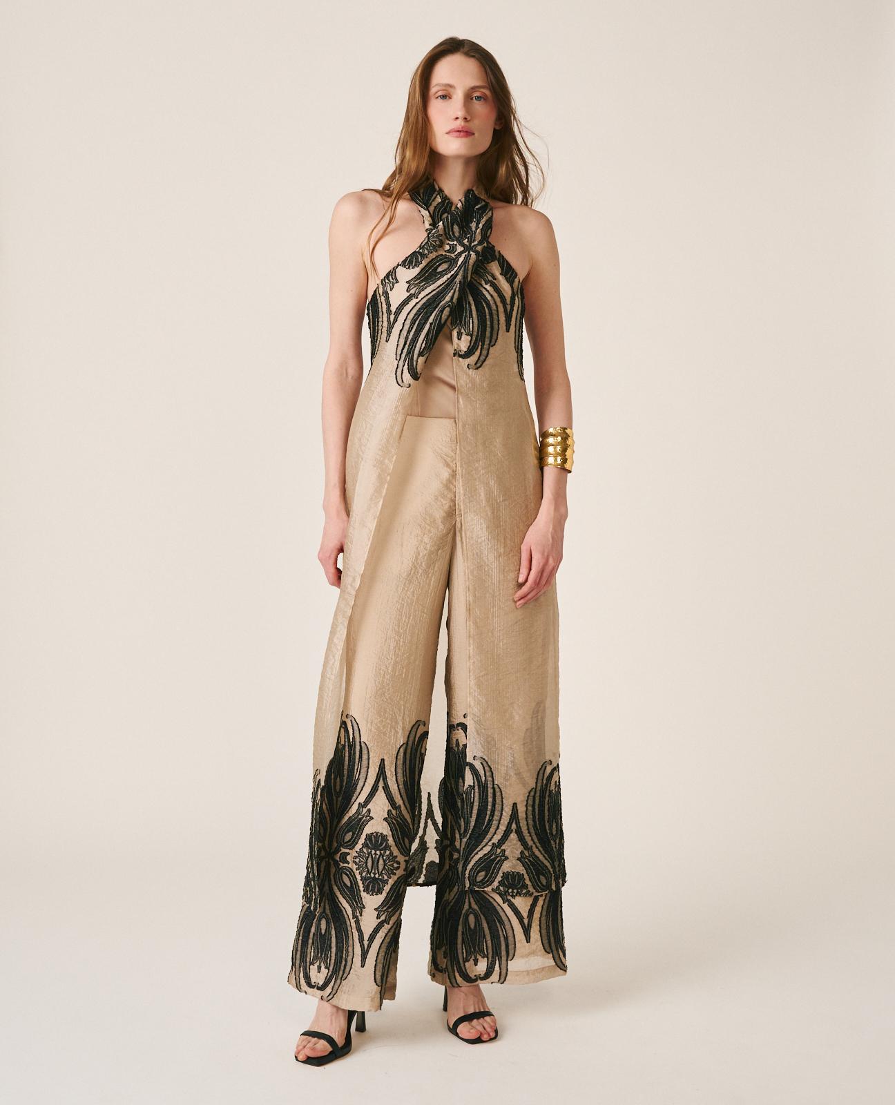 Pantalones anchos de mujer largos con estampado arabesco - Alma en Pena - Oro Oro-3