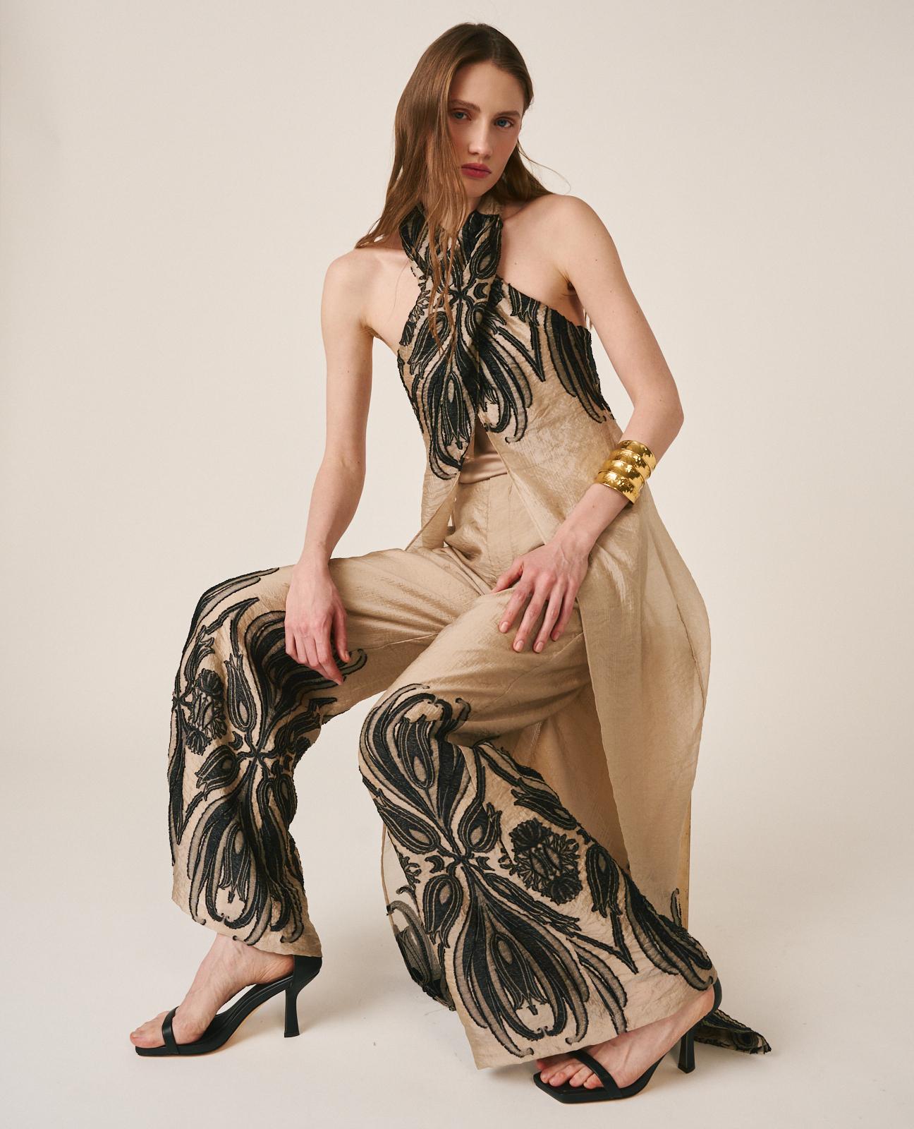 Pantalones anchos de mujer largos con estampado arabesco - Alma en Pena - Oro Oro-4