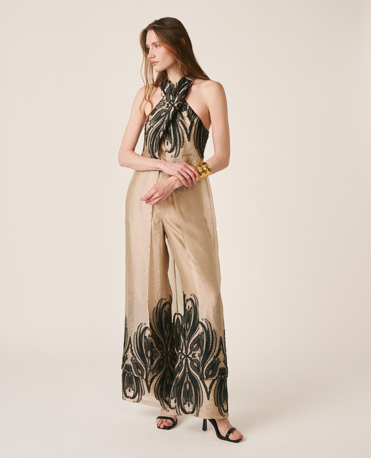 Pantalones anchos de mujer largos con estampado arabesco - Alma en Pena - Oro Oro-5