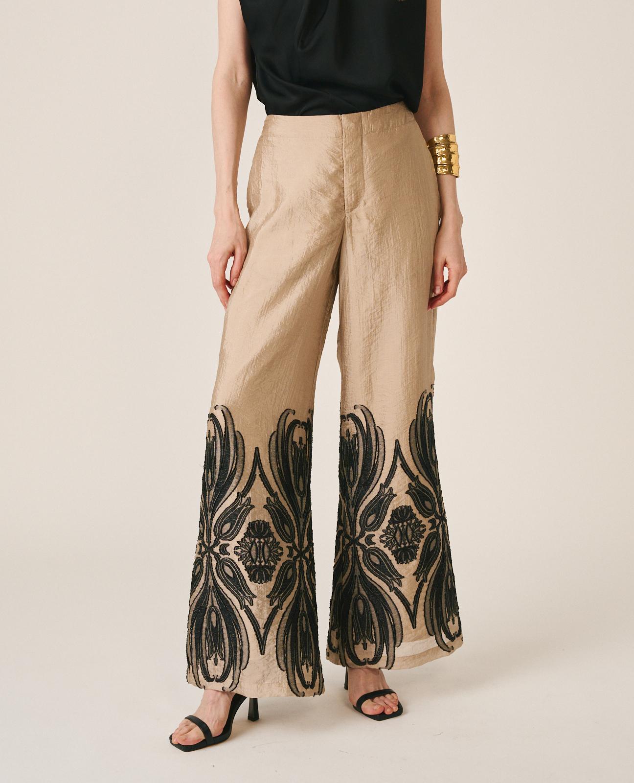 Pantalones anchos de mujer largos con estampado arabesco - Alma en Pena - Oro Oro-6