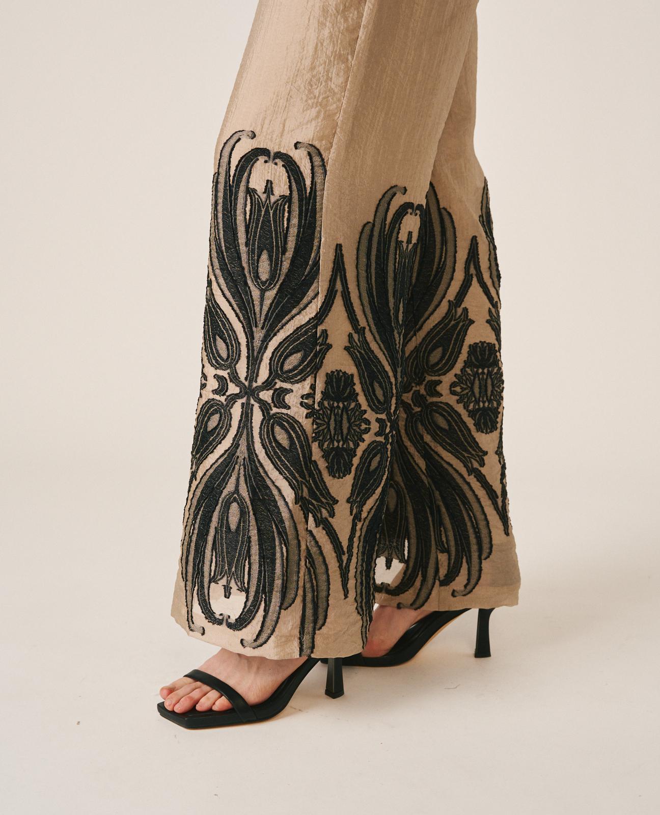 Pantalones anchos de mujer largos con estampado arabesco - Alma en Pena - Oro Oro-7