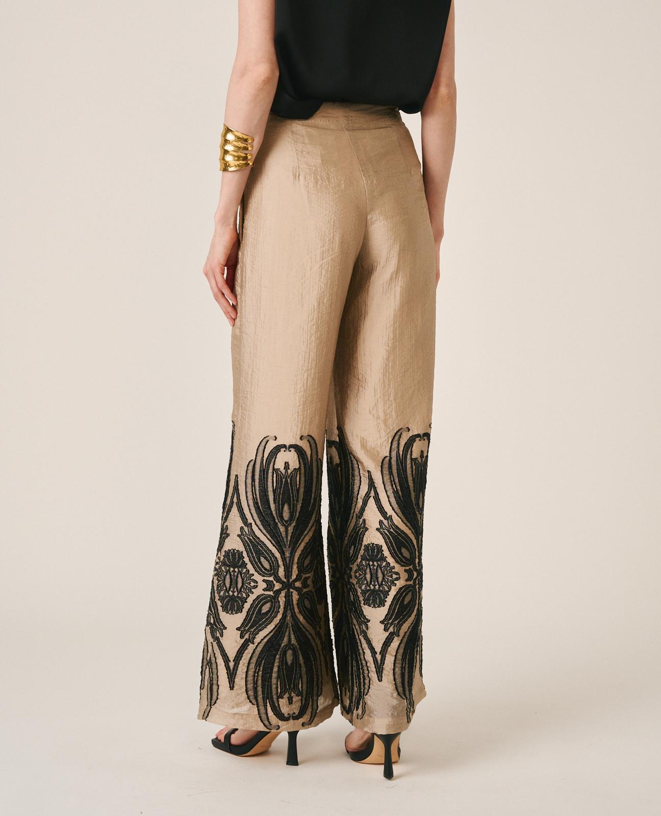 Pantalones anchos de mujer largos con estampado arabesco - Alma en Pena - Oro Oro-9