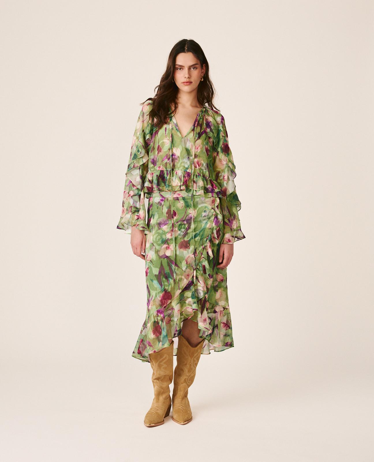 Alma en Pena - Falda tipo wrap con cintura elástica y estampado floral.
