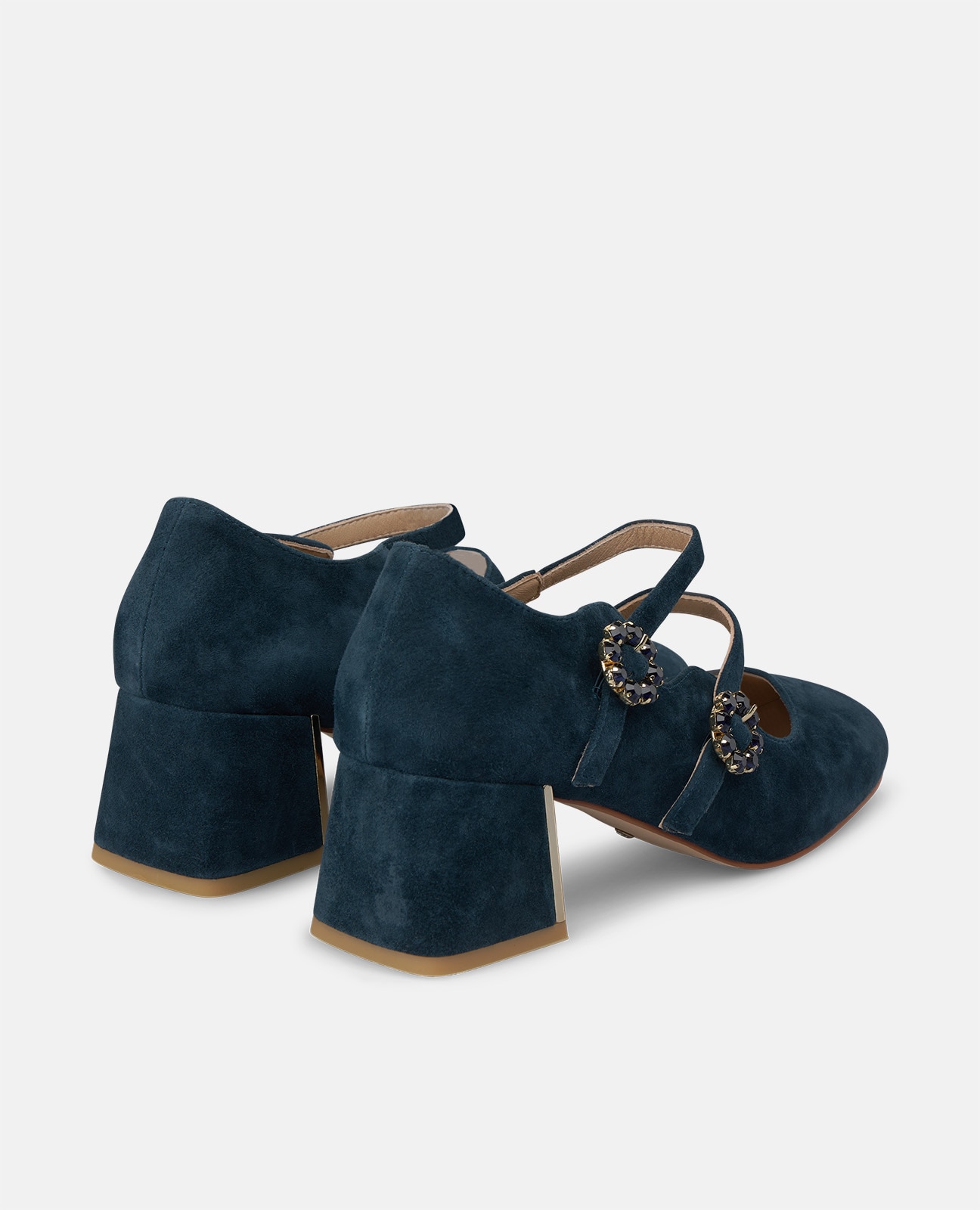Zapatos de salón de mujer en ante con doble hebilla de flores - Alma en Pena - Azul marino Azul marino-2