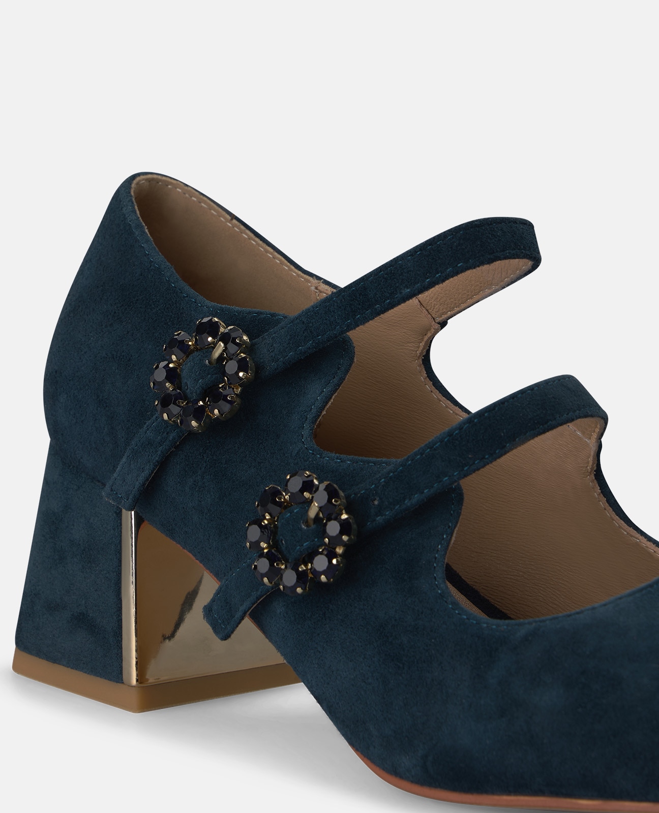 Zapatos de salón de mujer en ante con doble hebilla de flores - Alma en Pena - Azul marino Azul marino-4