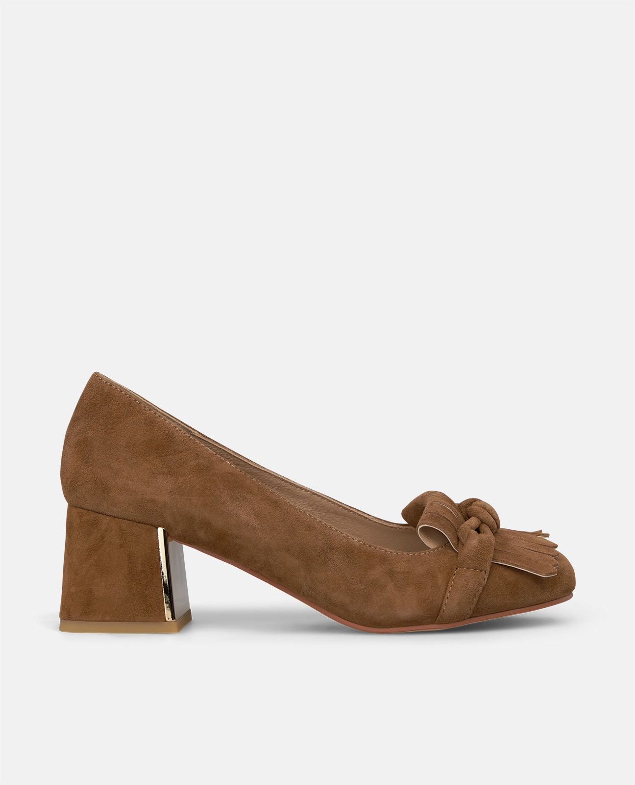 Zapatos de salón de mujer en ante con adorno de flecos - Alma en Pena - Camel Camel-1
