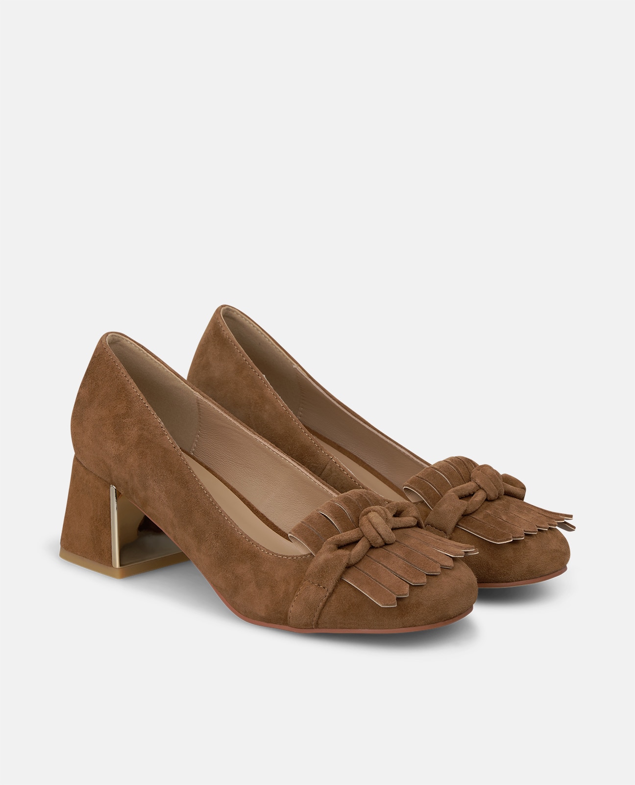 Zapatos de salón de mujer en ante con adorno de flecos - Alma en Pena - Camel Camel-3