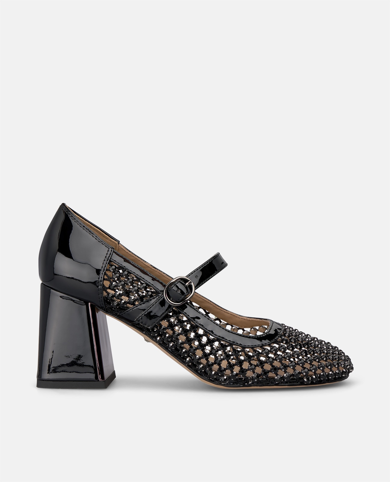 Zapatos de salón de mujer en tejido de malla con detalle pedrería - Negro Negro-1