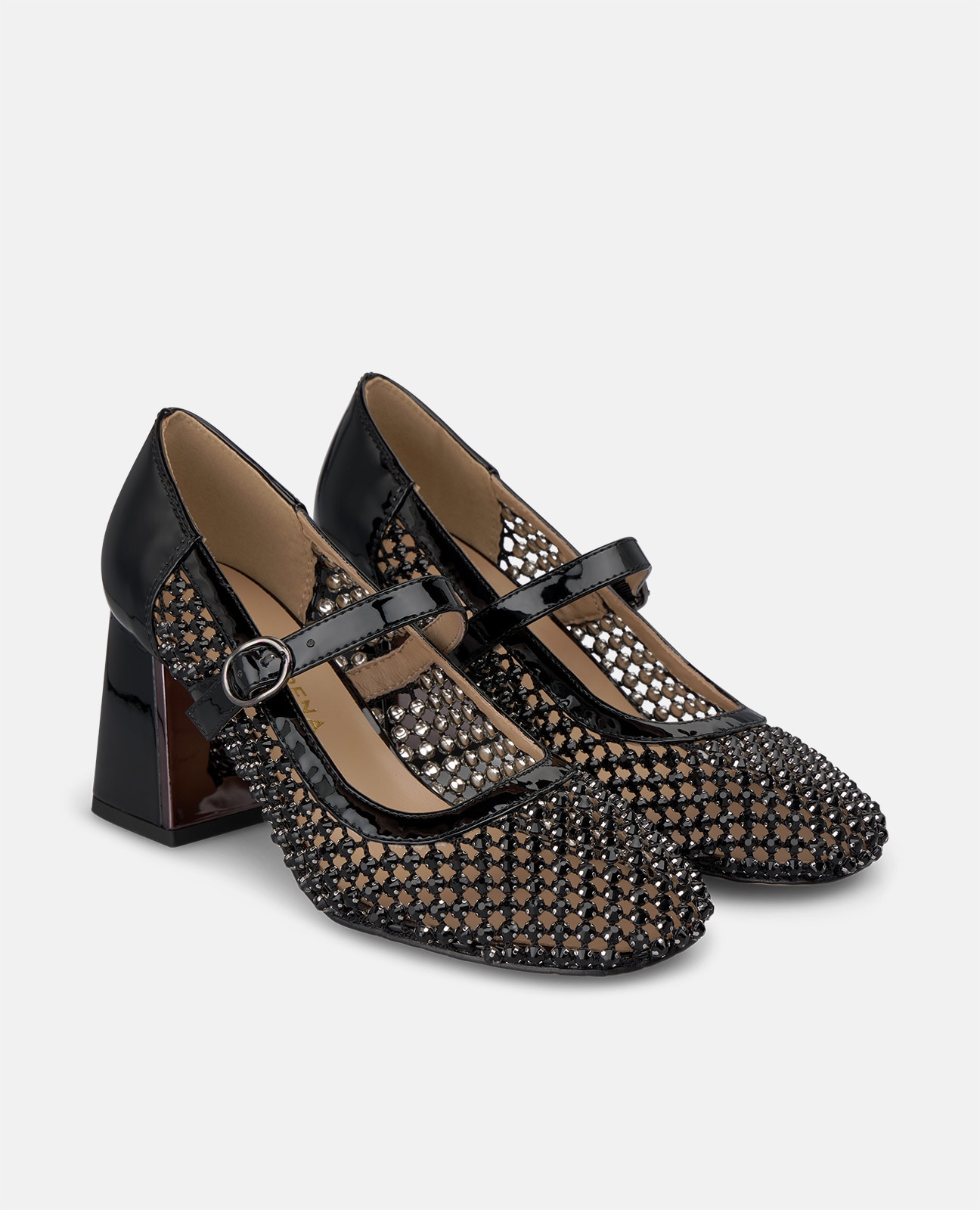 Zapatos de salón de mujer en tejido de malla con detalle pedrería - Negro Negro-3