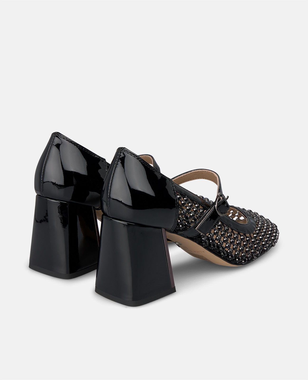 Zapatos de salón de mujer en tejido de malla con detalle pedrería - Negro Negro-2