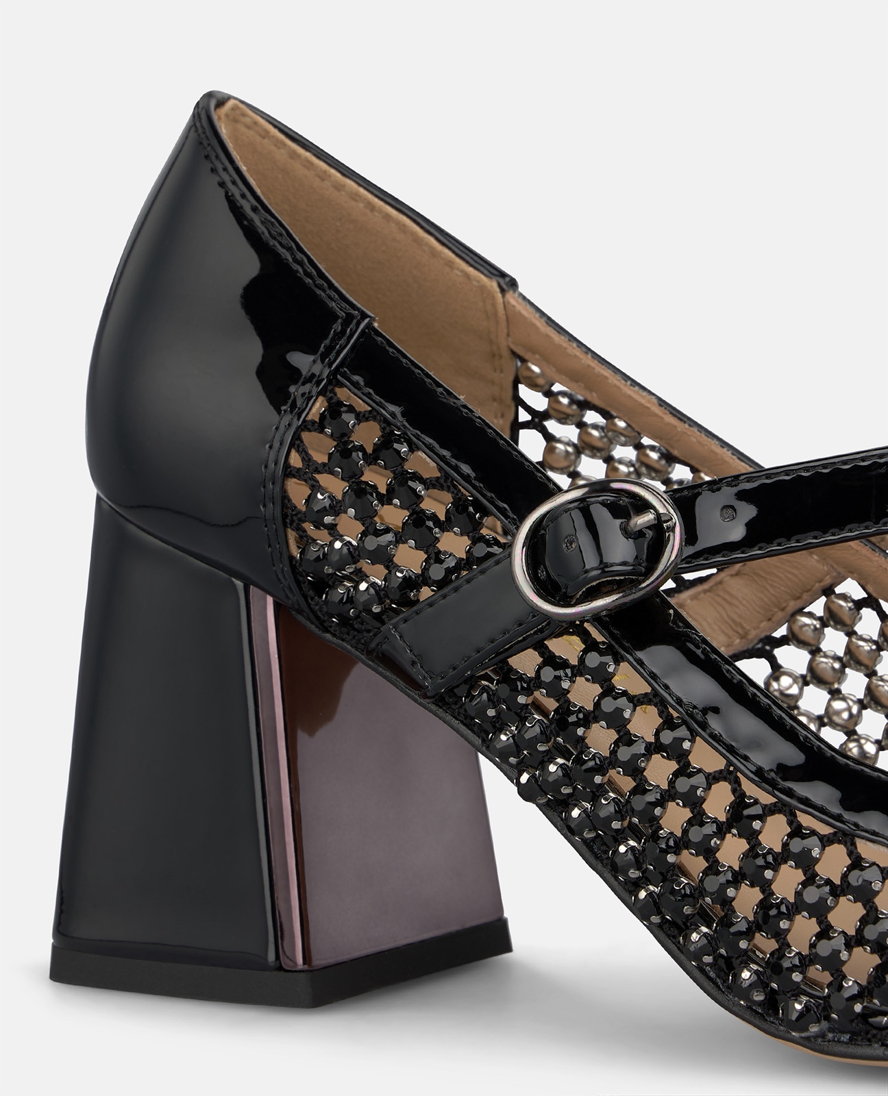 Zapatos de salón de mujer en tejido de malla con detalle pedrería - Negro Negro-4