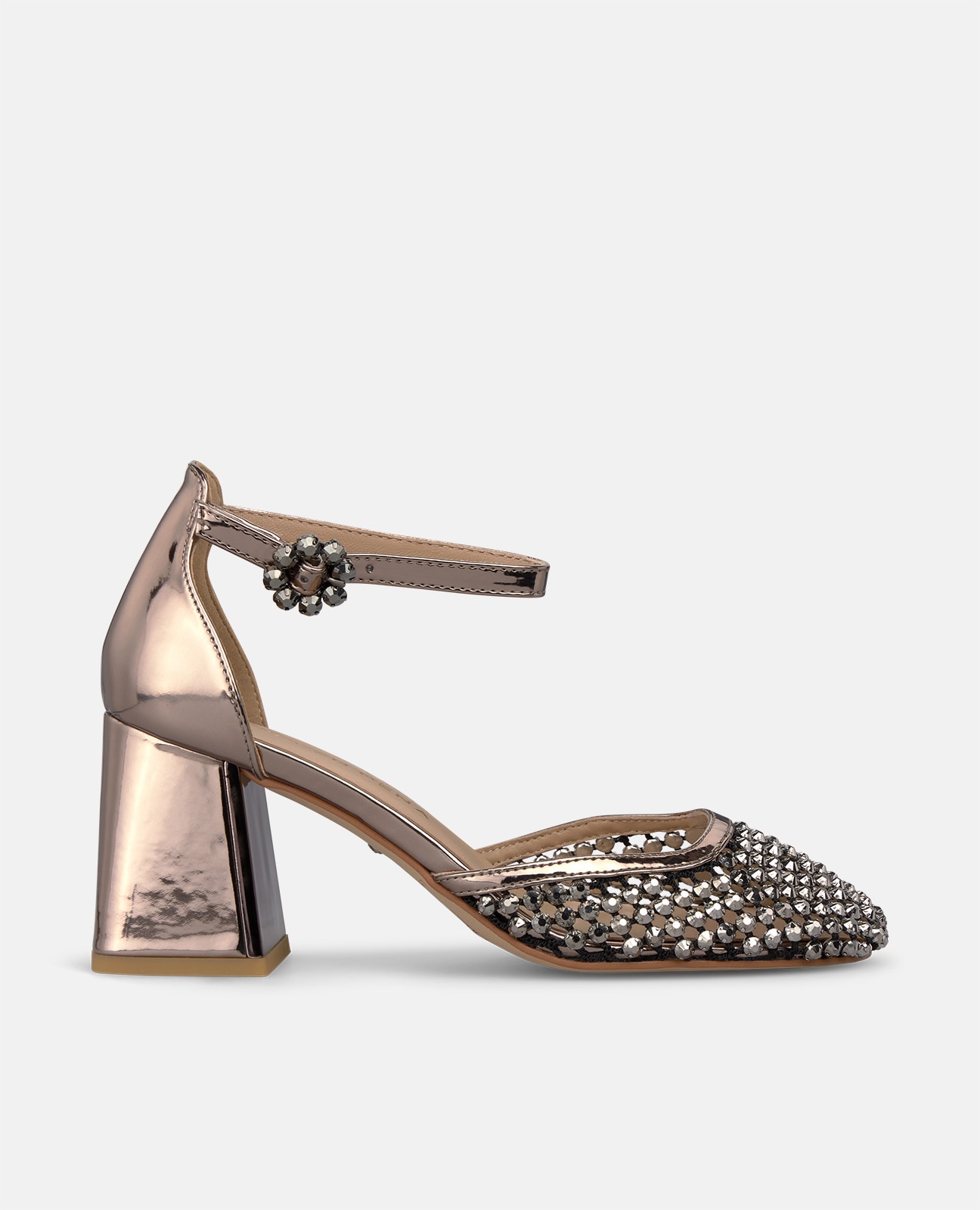 Zapatos de salón de mujer metalizado con tejido de malla en la puntera - Alma en Pena - Plata Plata-1