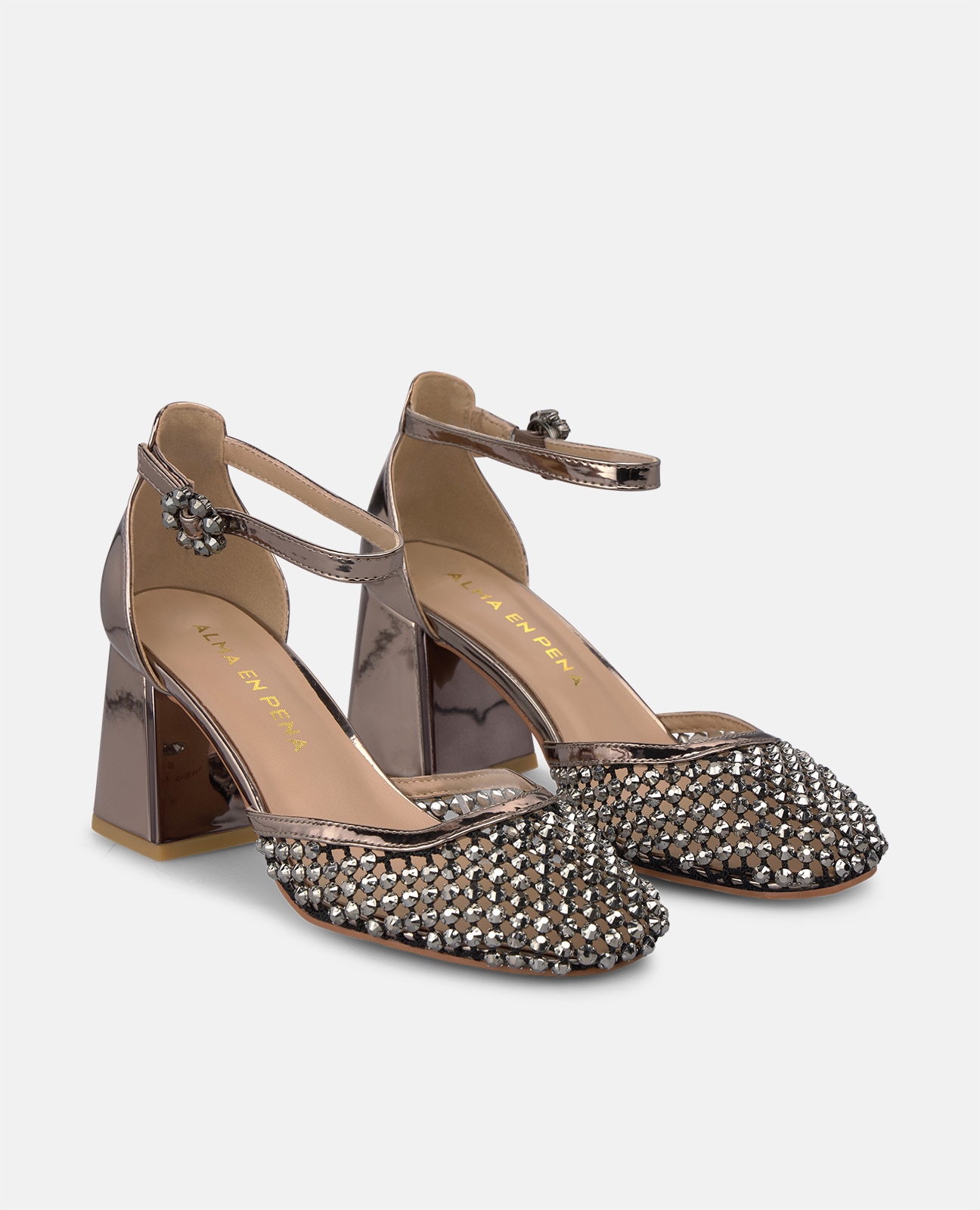 Zapatos de salón de mujer metalizado con tejido de malla en la puntera - Alma en Pena - Plata Plata-3