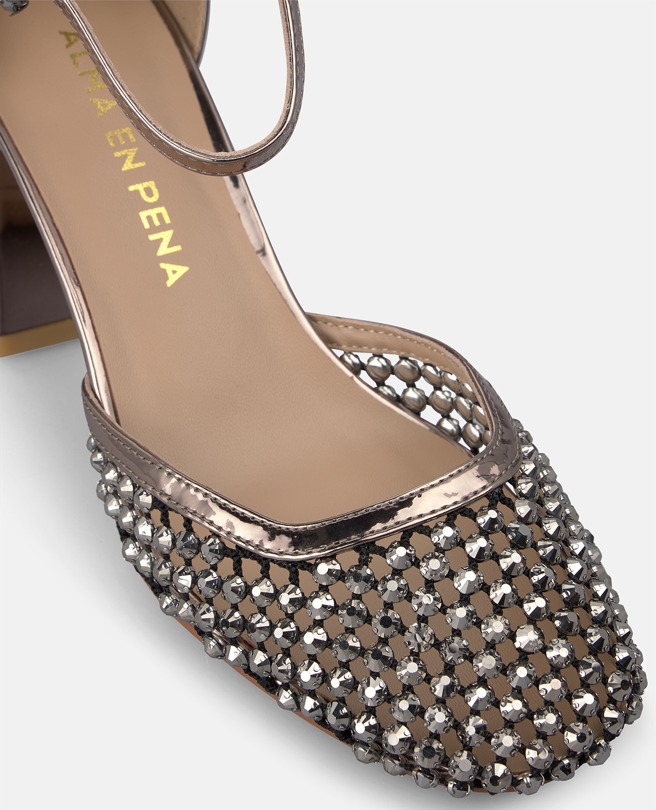 Zapatos de salón de mujer metalizado con tejido de malla en la puntera - Alma en Pena - Plata Plata-4