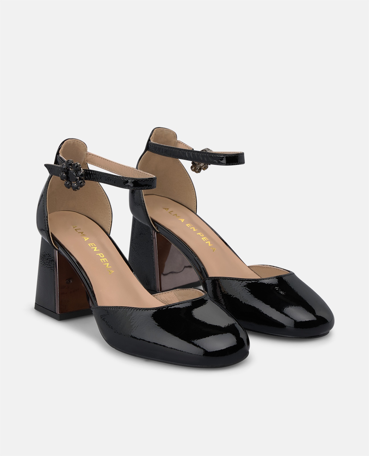 Zapatos de salón de mujer en charol con pulsera al tobillo - Alma en Pena - Negro Negro-3