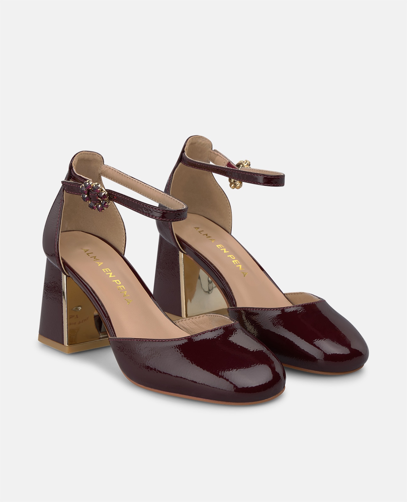 Zapatos de salón de mujer en charol con pulsera al tobillo - Alma en Pena - Burdeos Burdeos-3