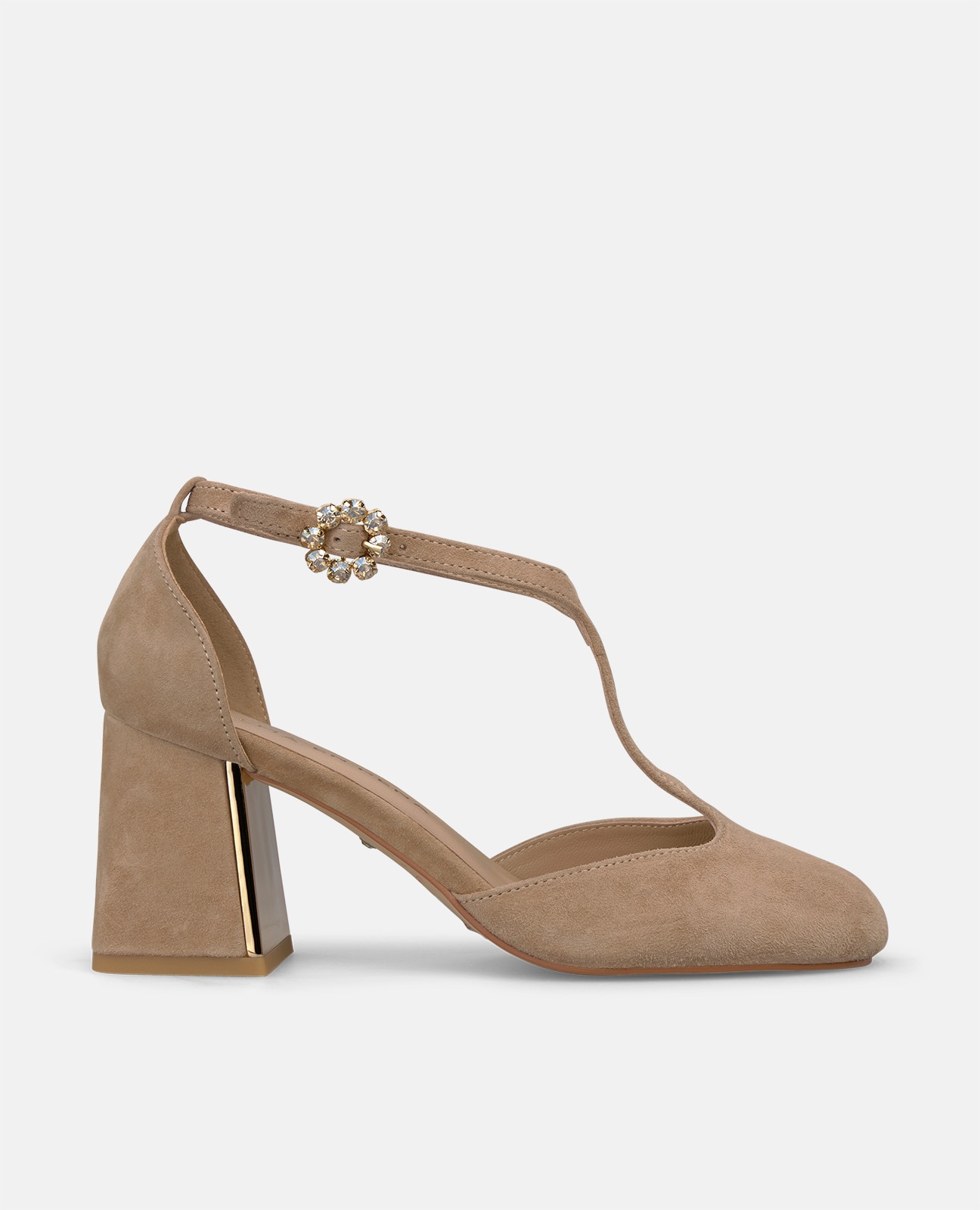 Zapatos de salón de mujer en ante con hebilla de flor - Alma en Pena - Arena Arena-1