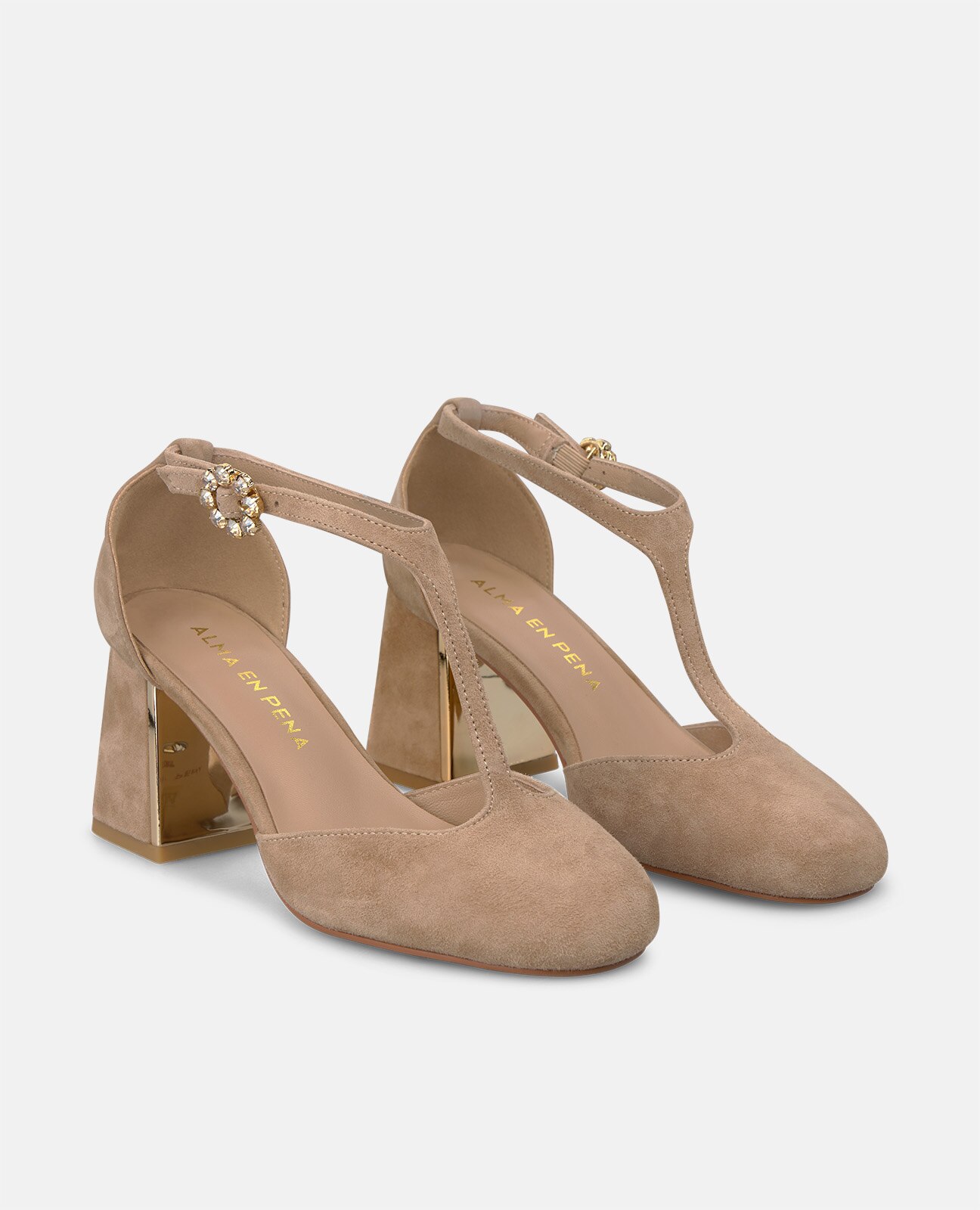 Zapatos de salón de mujer en ante con hebilla de flor - Alma en Pena - Arena Arena-3