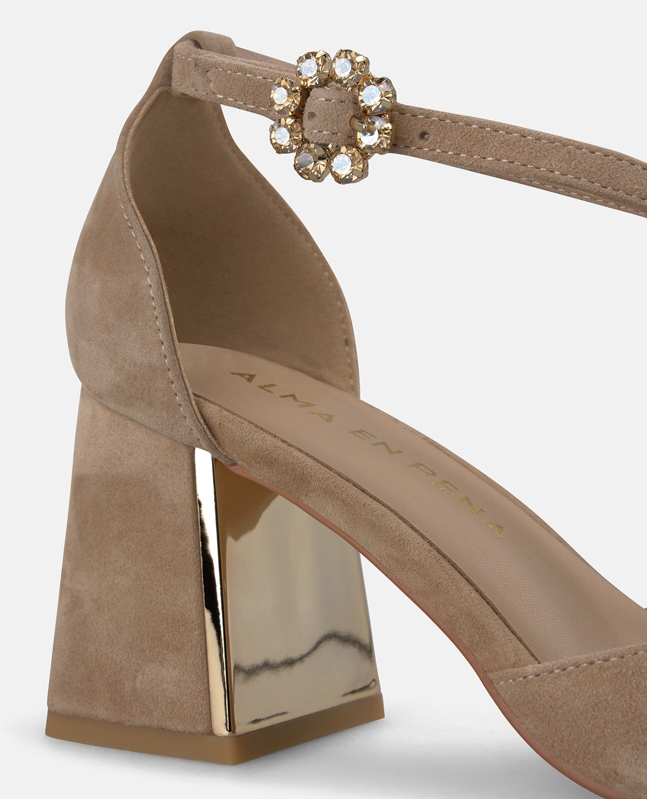 Zapatos de salón de mujer en ante con hebilla de flor - Alma en Pena - Arena Arena-4