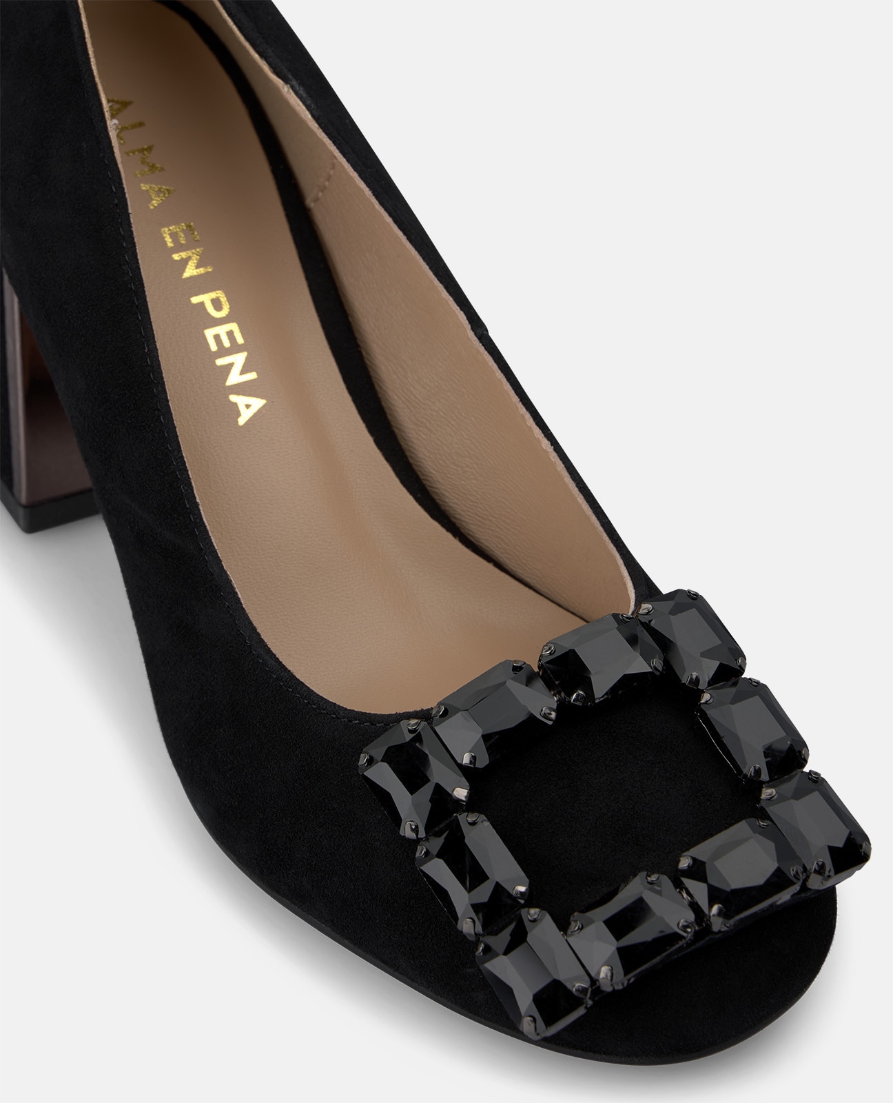 Zapatos de salón de mujer en ante con adorno frontal - Alma en Pena - Negro Negro-4