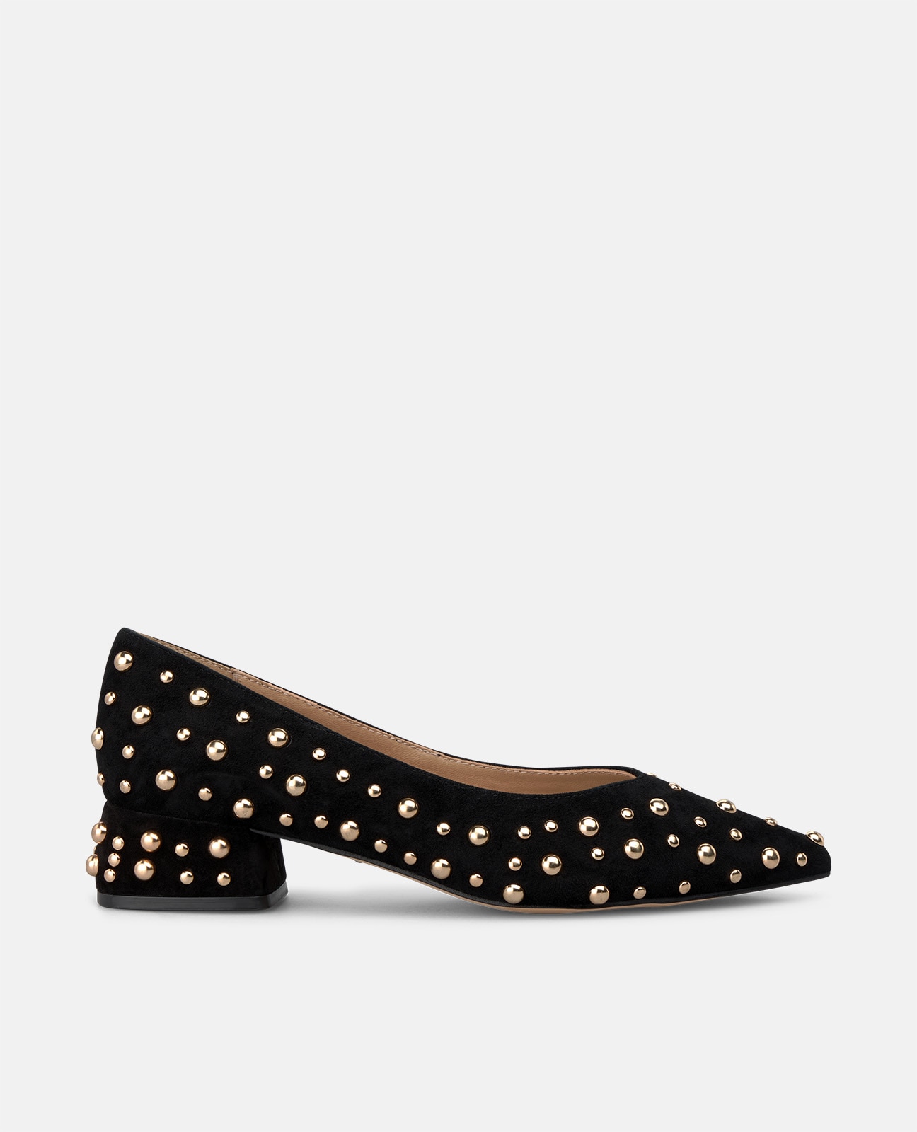 Zapatos de salón de mujer en ante con tachas metálicas - Alma en Pena - Negro Negro-1