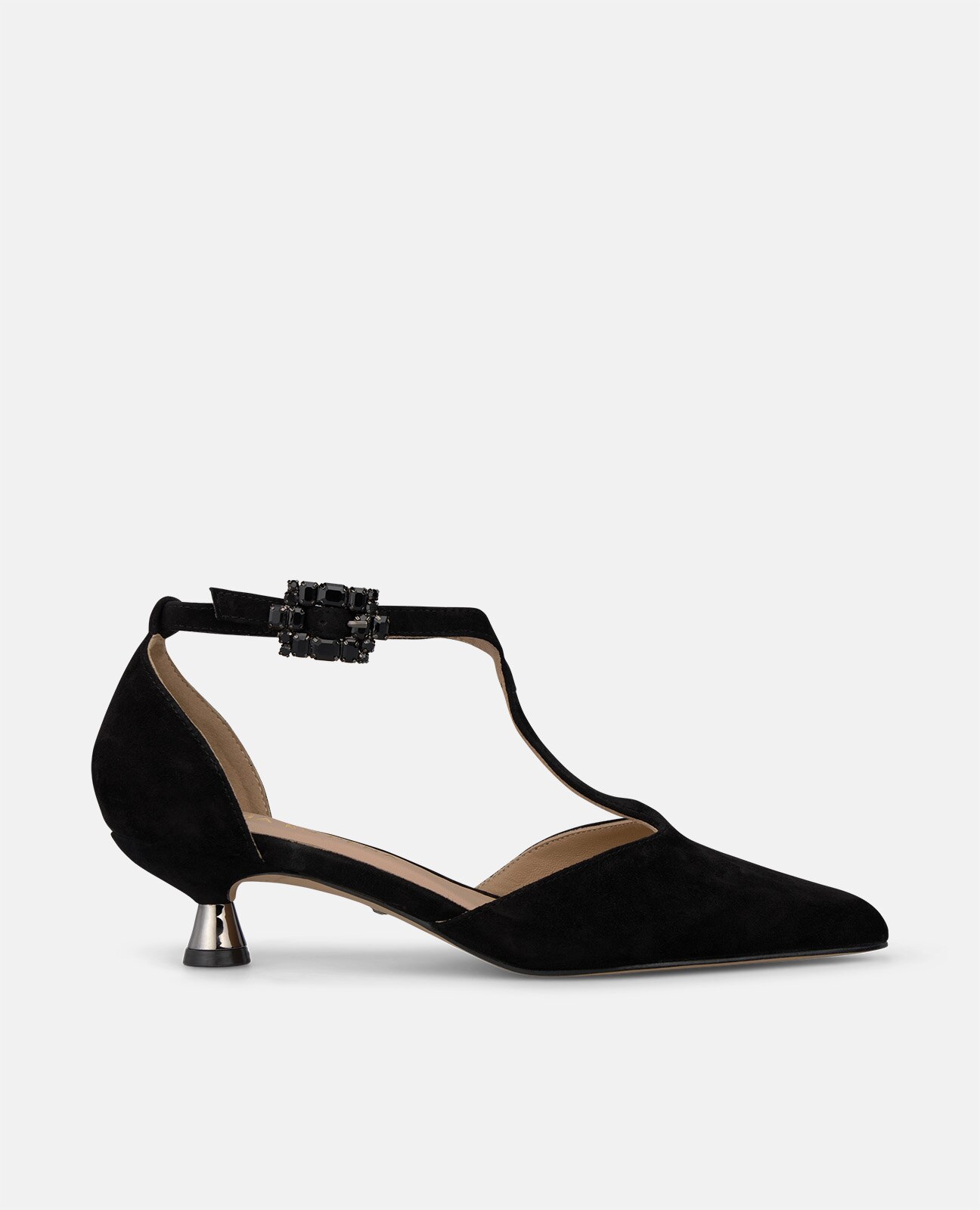 Zapatos de salón de mujer en ante con hebilla de flor - Alma en Pena - Negro Negro-1