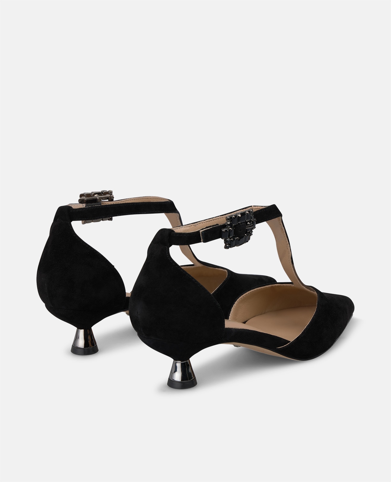 Zapatos de salón de mujer en ante con hebilla de flor - Alma en Pena - Negro Negro-2