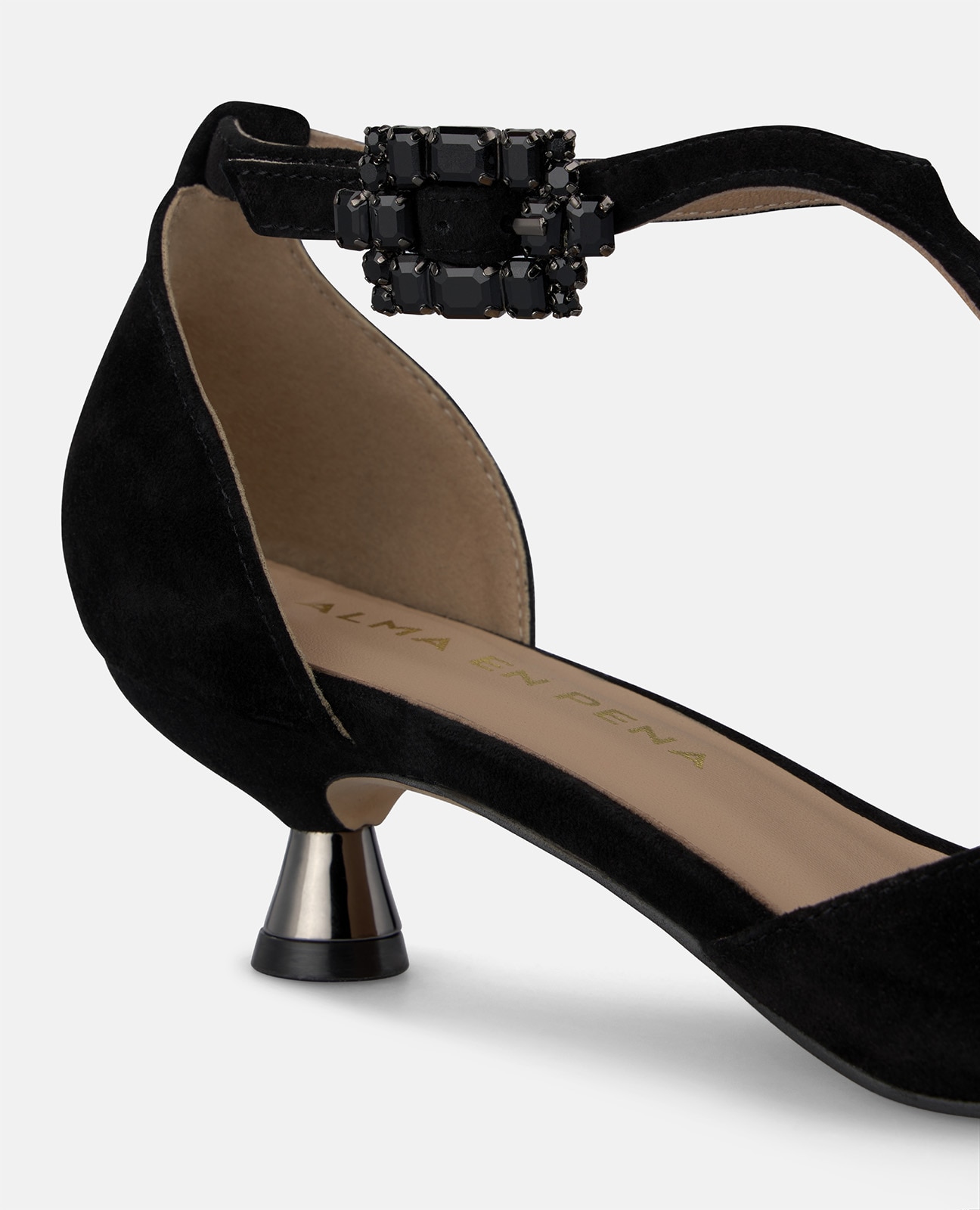 Zapatos de salón de mujer en ante con hebilla de flor - Alma en Pena - Negro Negro-4