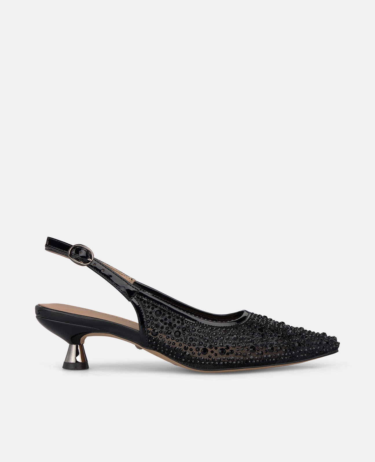 Zapatos de salón de mujer destalonado con detalles pedrería - Alma en Pena - Negro Negro-1