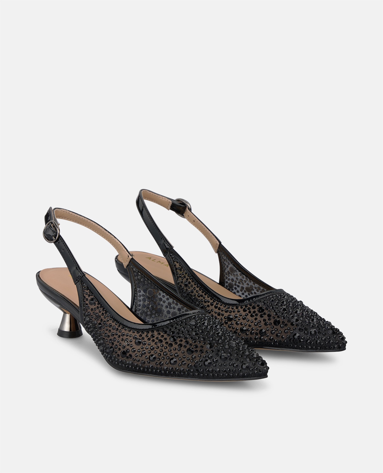 Zapatos de salón de mujer destalonado con detalles pedrería - Alma en Pena - Negro Negro-3