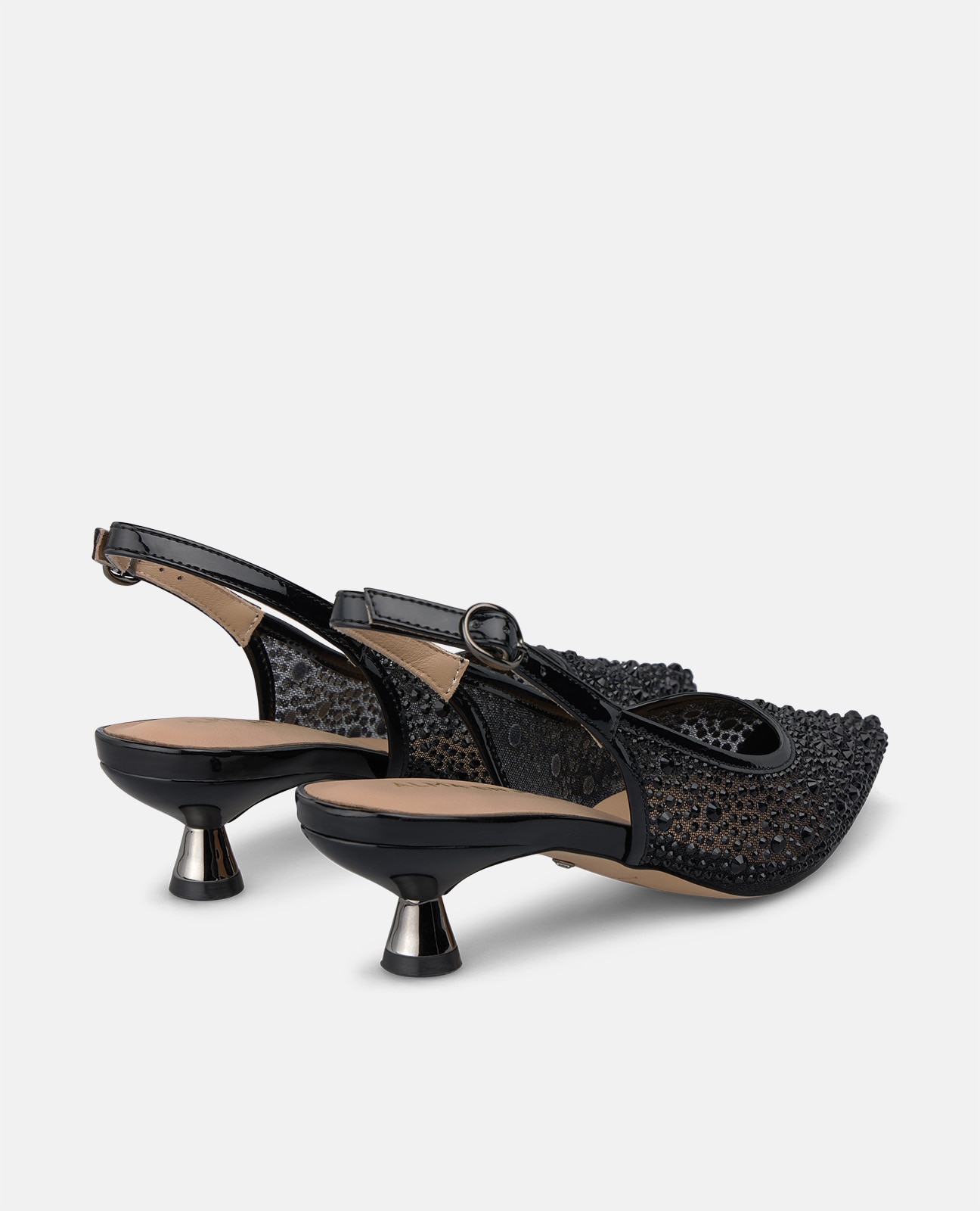 Zapatos de salón de mujer destalonado con detalles pedrería - Alma en Pena - Negro Negro-2