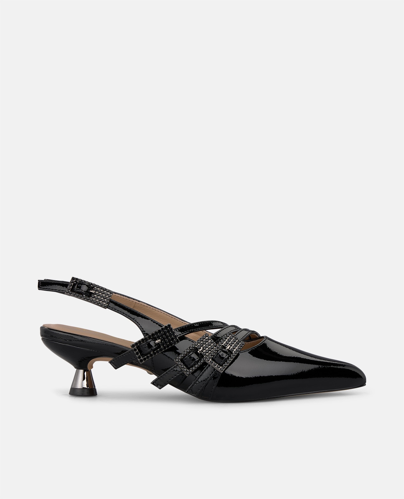 Zapatos de salón de mujer en charol con múltiples cierres de hebilla - Alma en Pena - Negro Negro-1