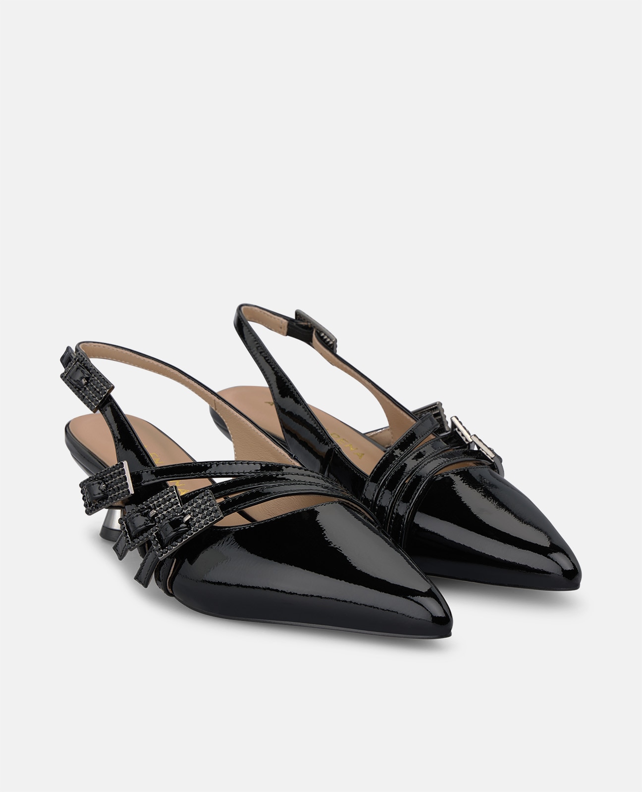 Zapatos de salón de mujer en charol con múltiples cierres de hebilla - Alma en Pena - Negro Negro-3