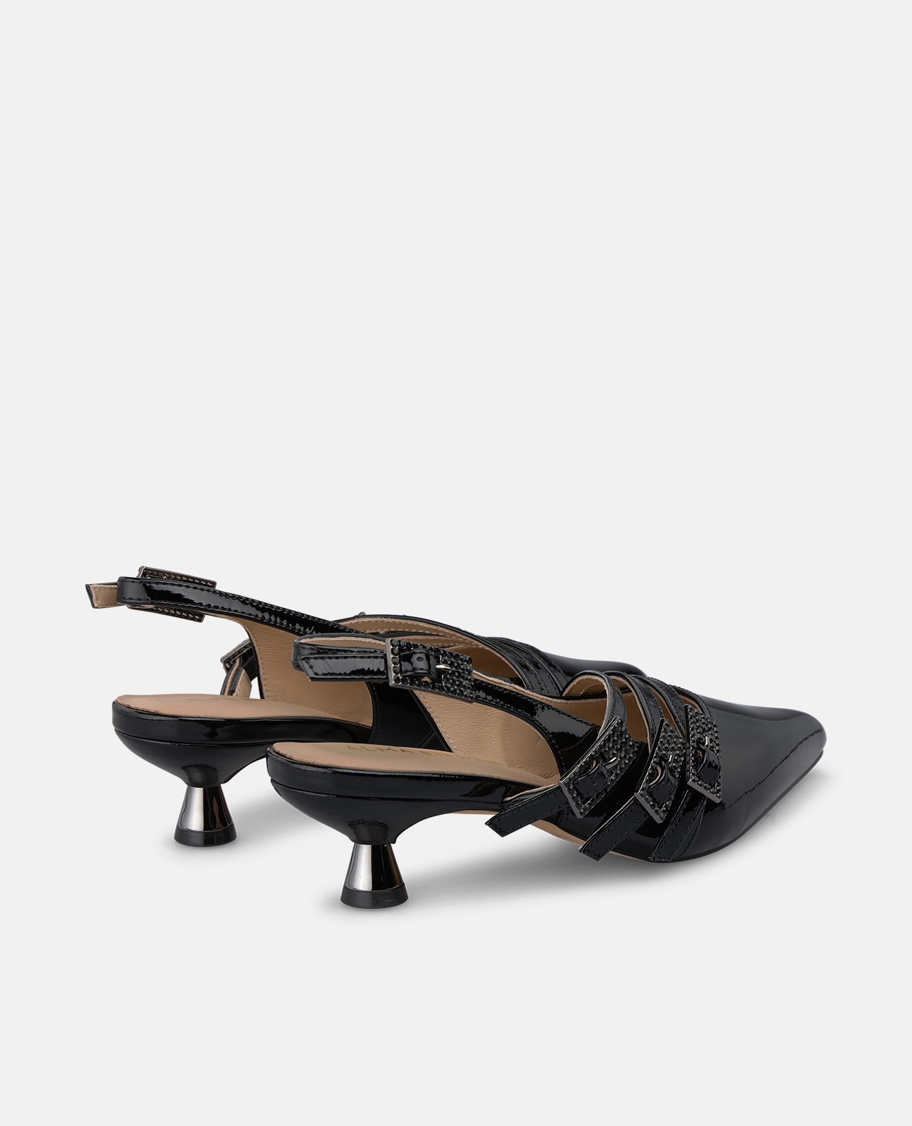 Zapatos de salón de mujer en charol con múltiples cierres de hebilla - Alma en Pena - Negro Negro-2